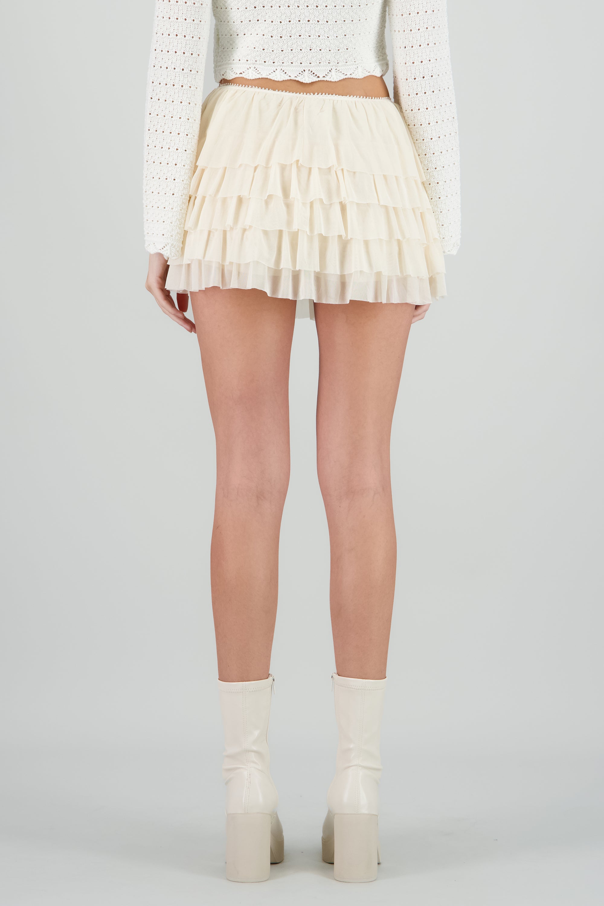 Mini falda olanes mesh CREMA