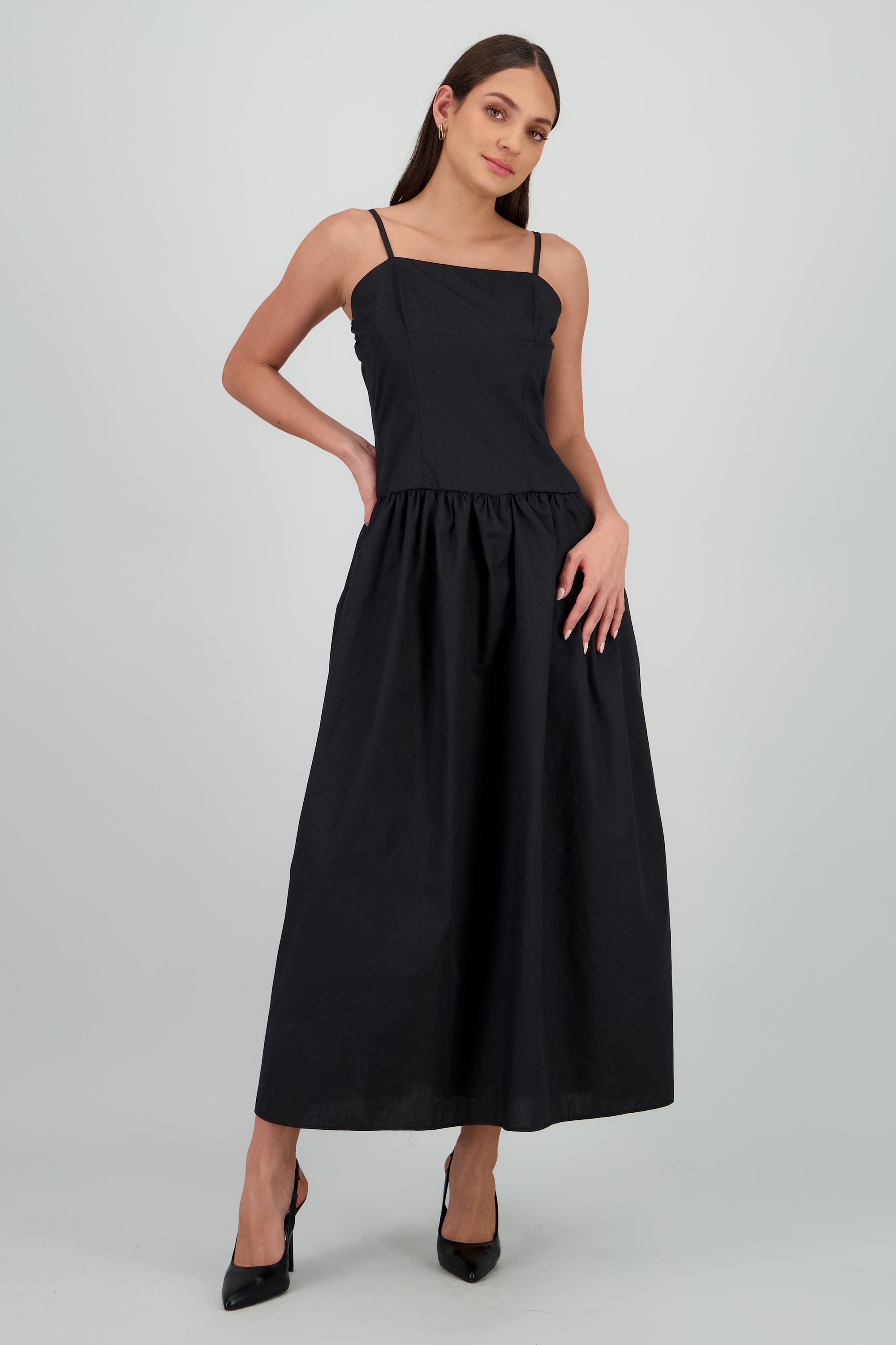 Maxi vestido popelina NEGRO