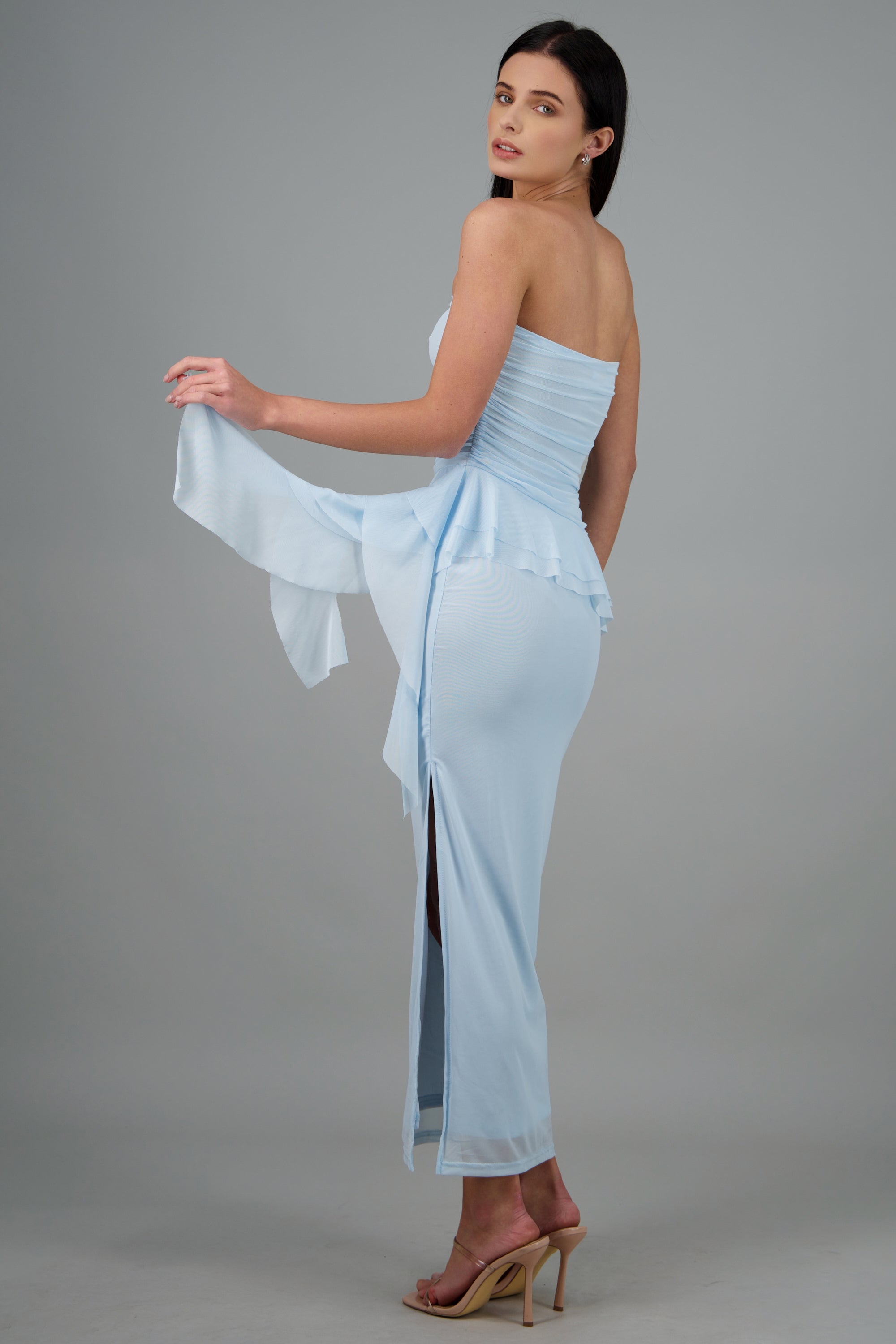 Maxi vestido mesh olanes AZUL PASTEL