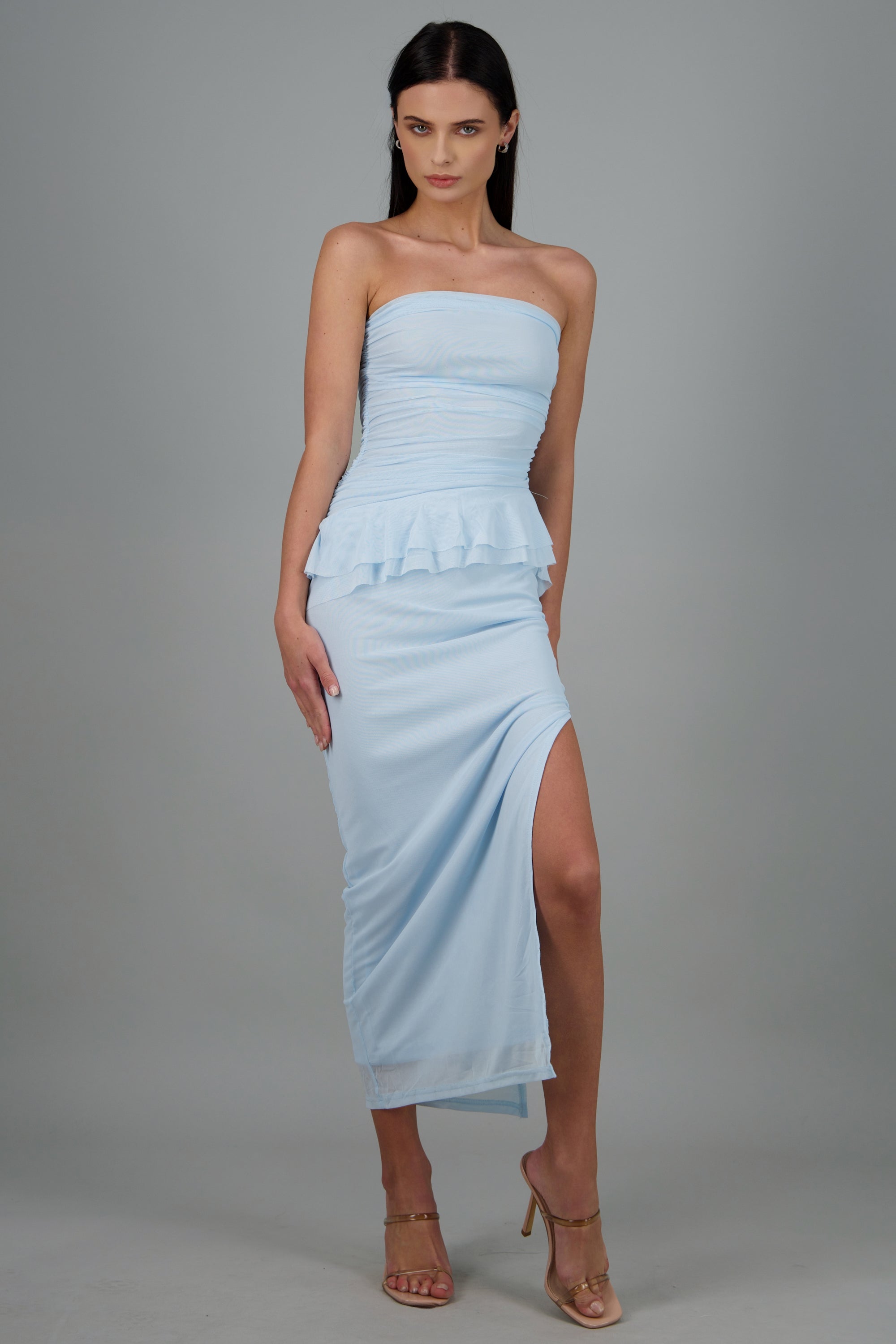 Maxi vestido mesh olanes AZUL PASTEL