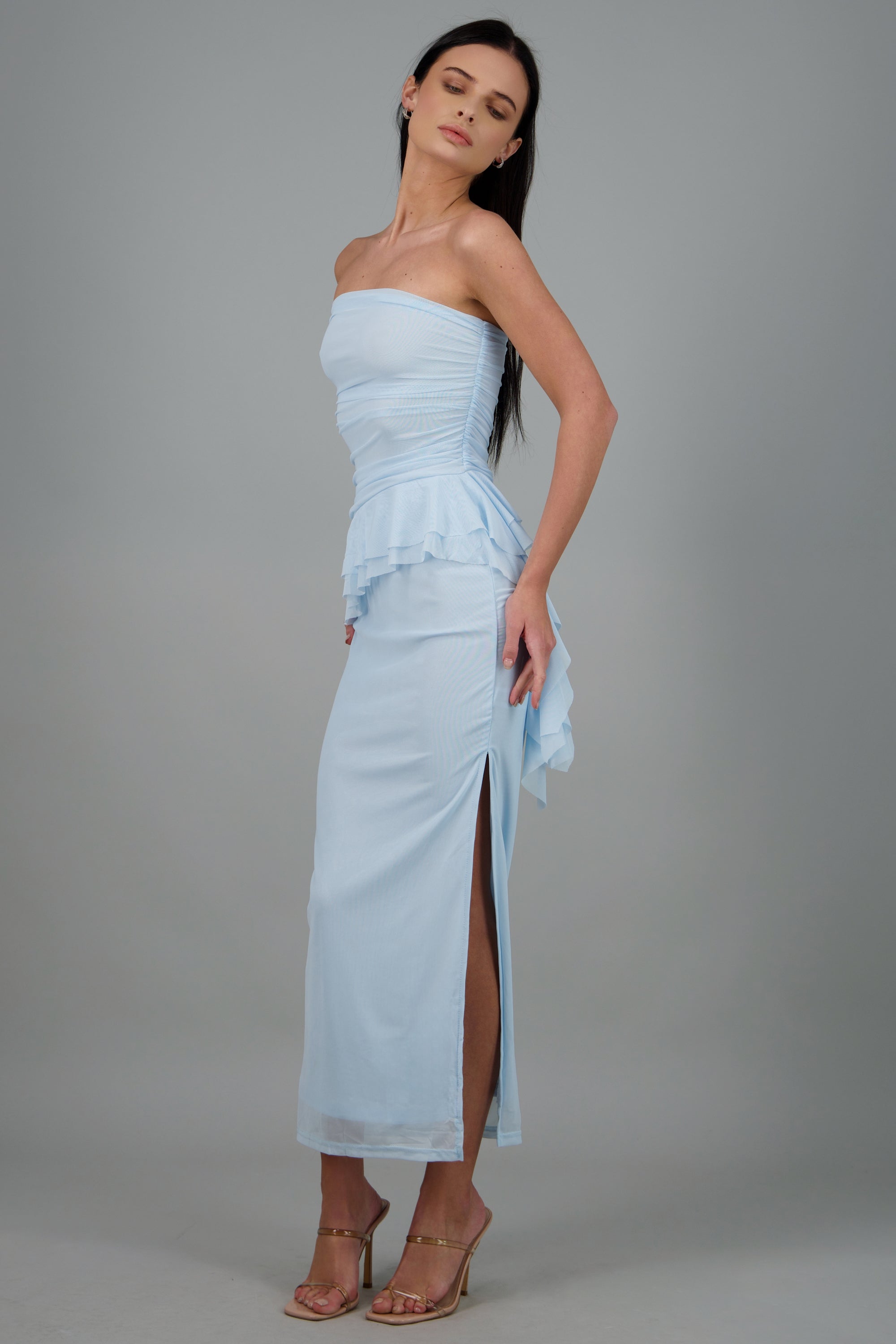 Maxi vestido mesh olanes AZUL PASTEL