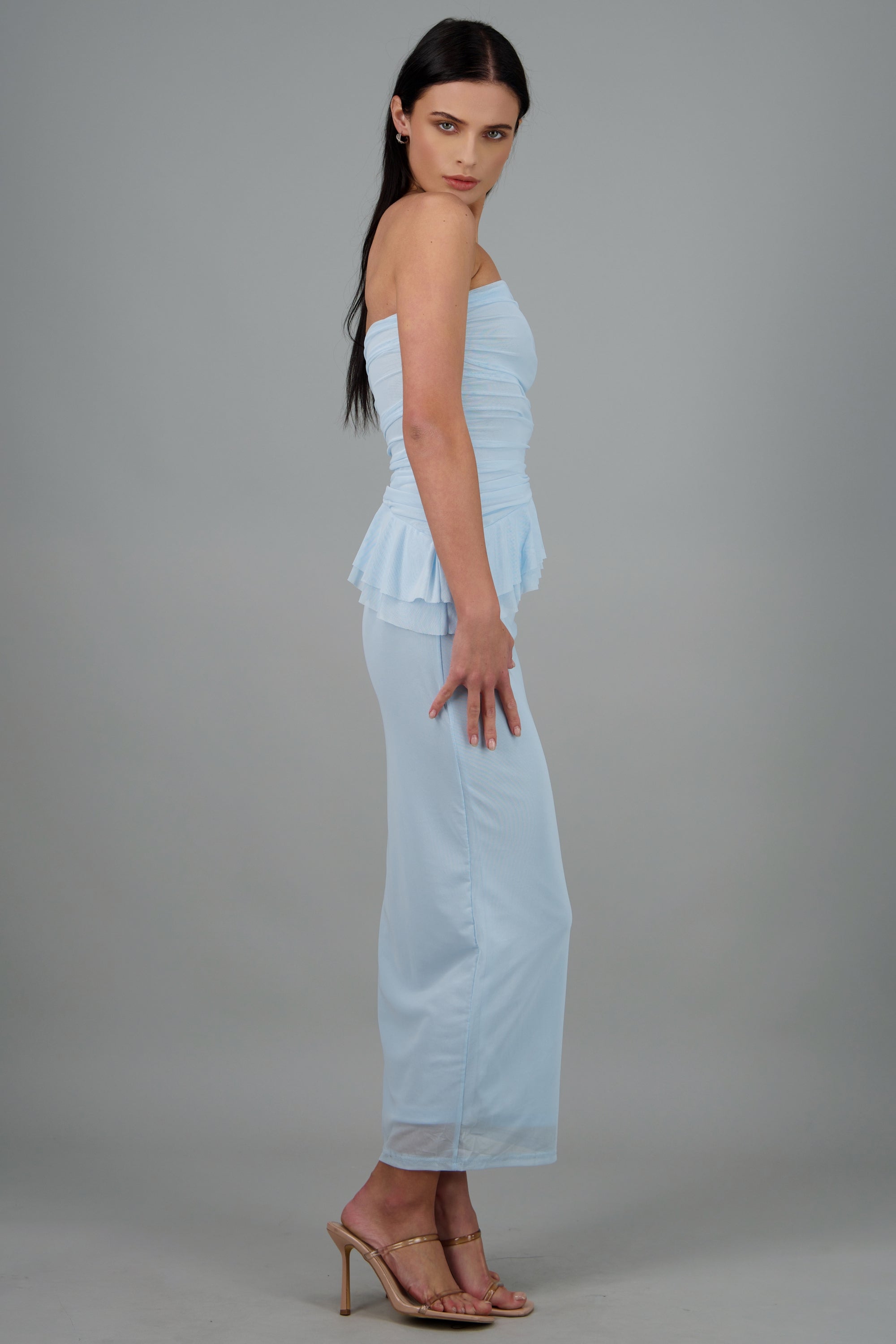 Maxi vestido mesh olanes AZUL PASTEL