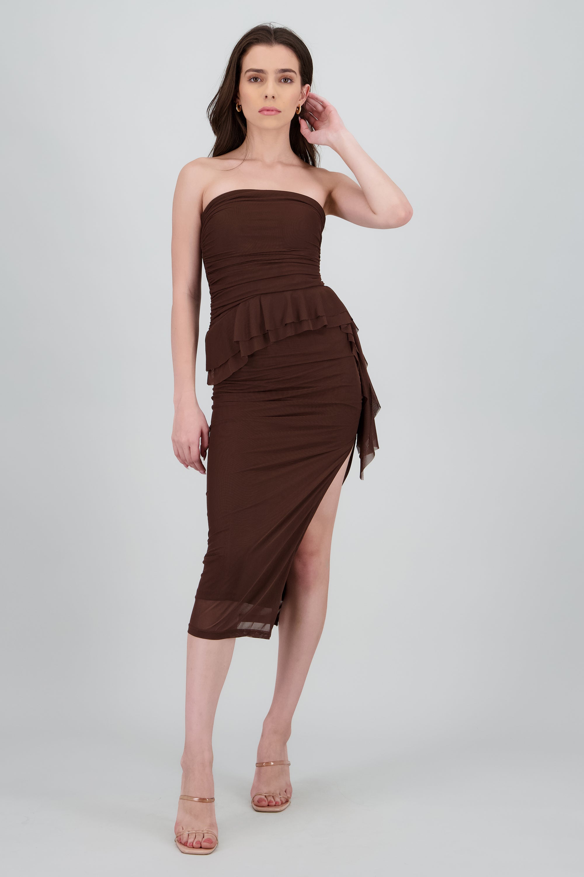 Maxi vestido mesh olanes CHOCOLATE