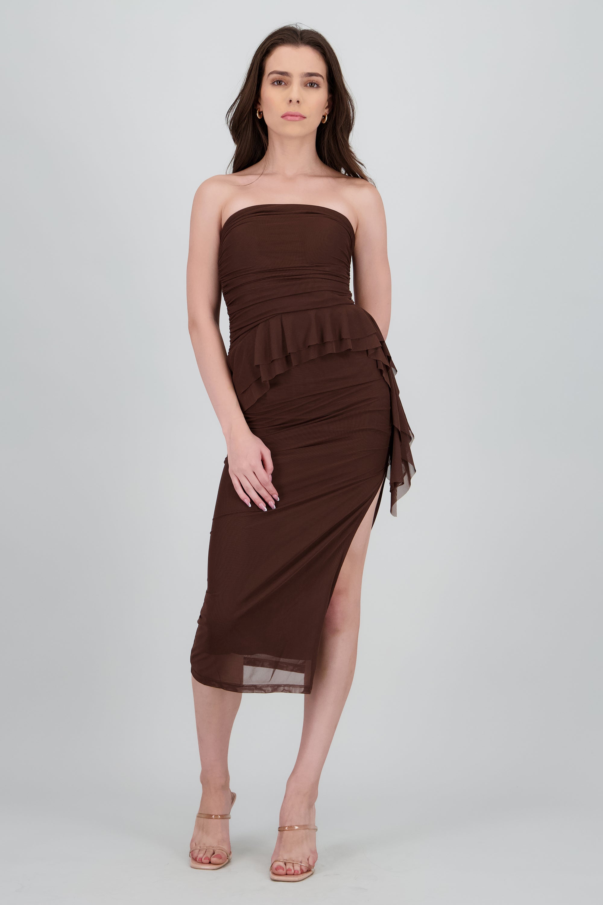 Maxi vestido mesh olanes CHOCOLATE