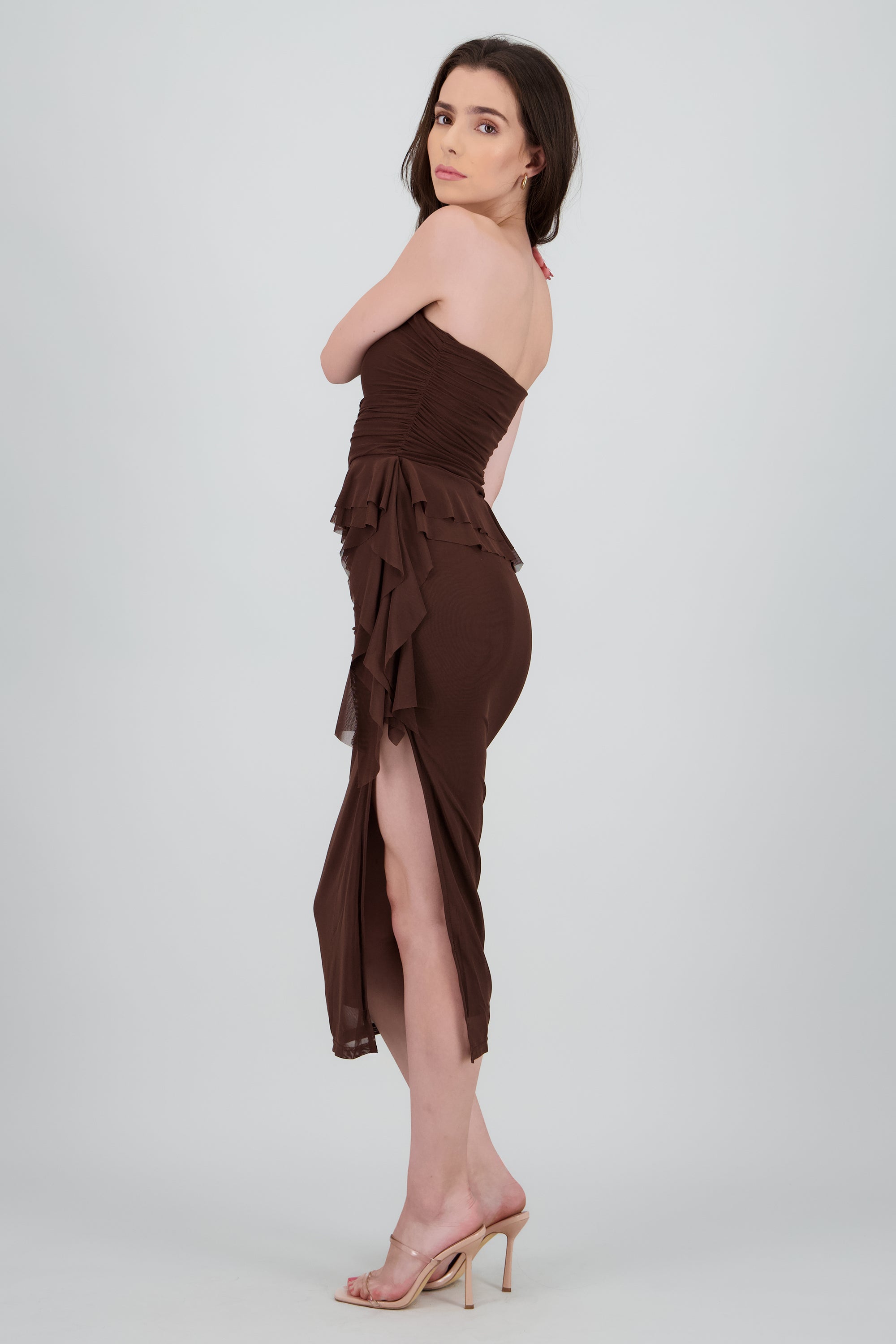 Maxi vestido mesh olanes CHOCOLATE