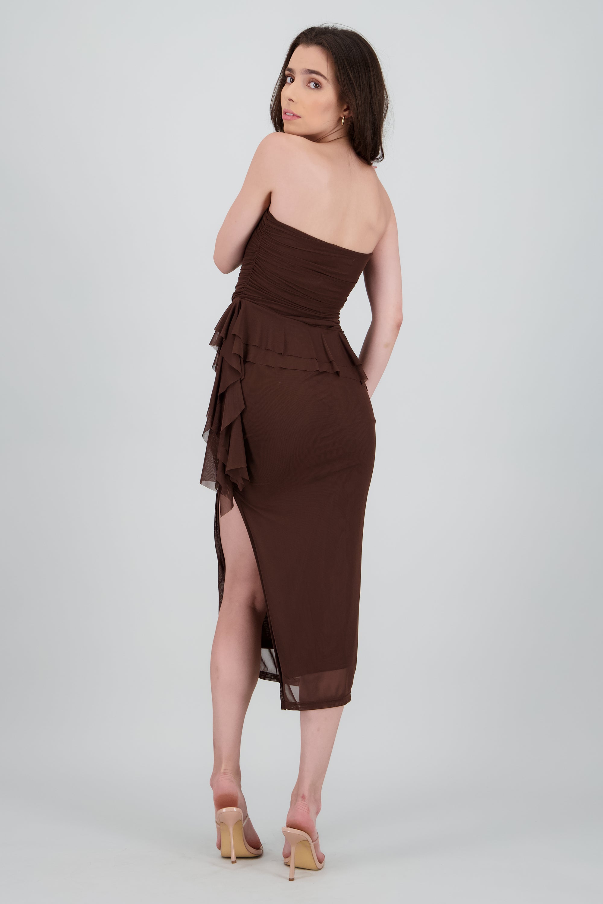 Maxi vestido mesh olanes CHOCOLATE
