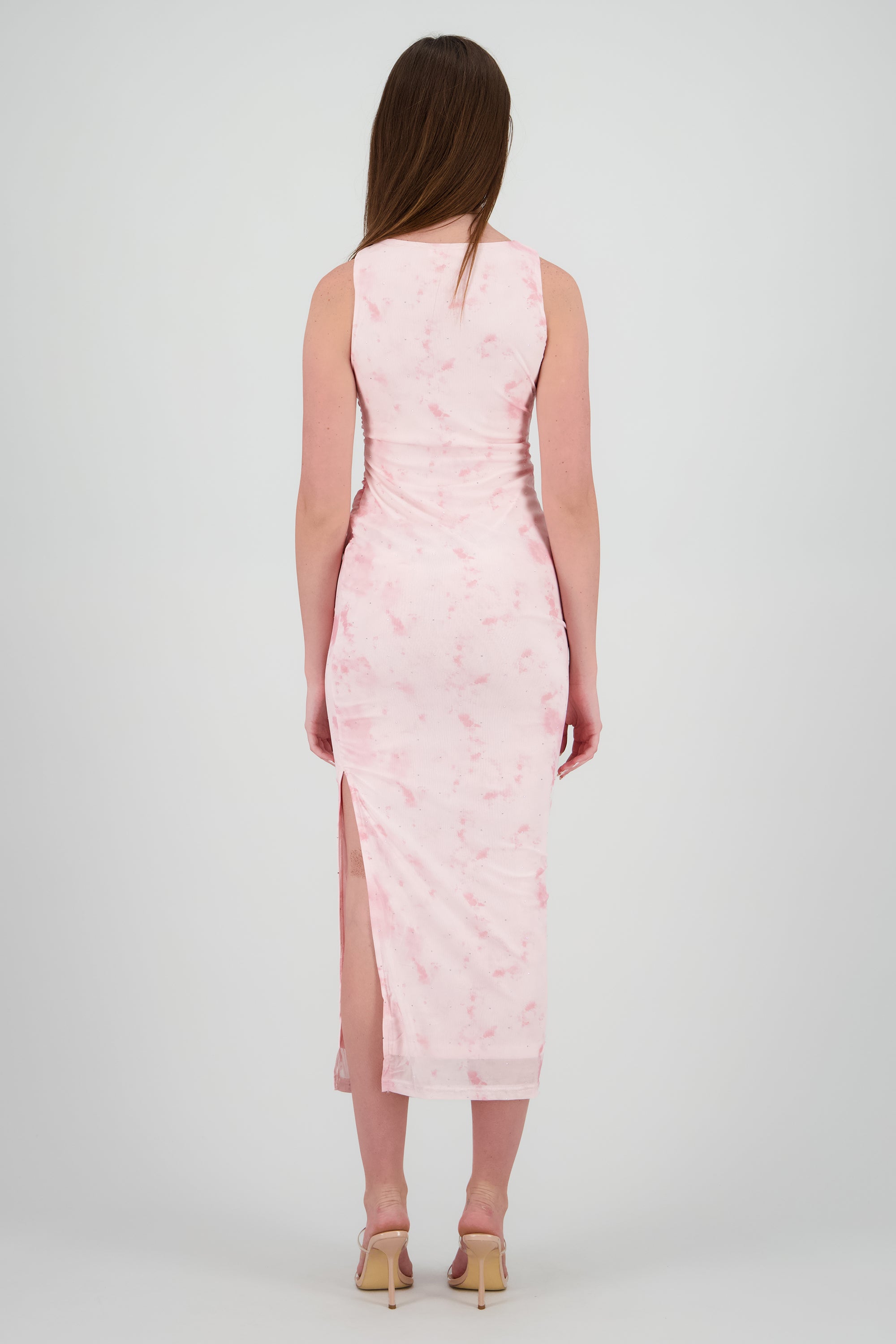 Maxi vestido mesh estampado brillos ROSA