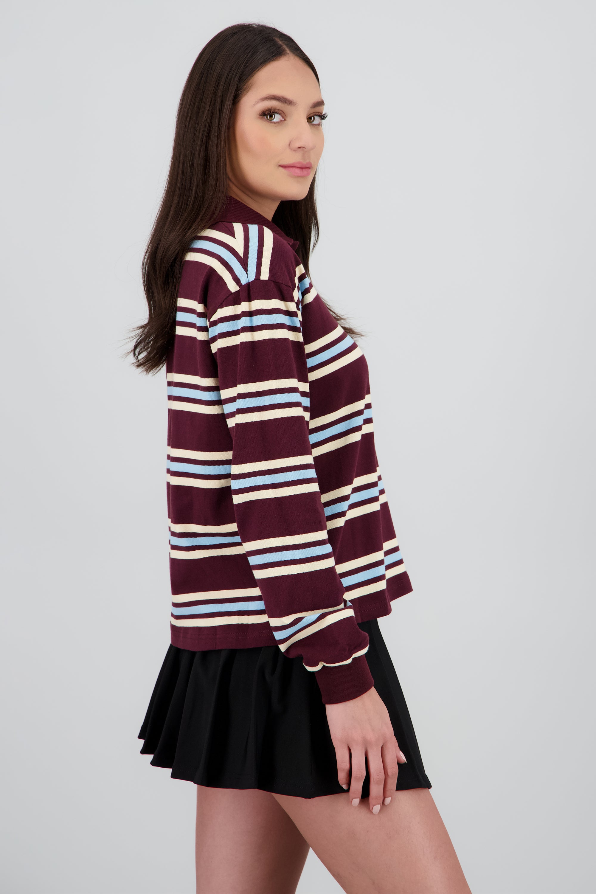 Sudadera polo oversized rayas CAFE COMBO