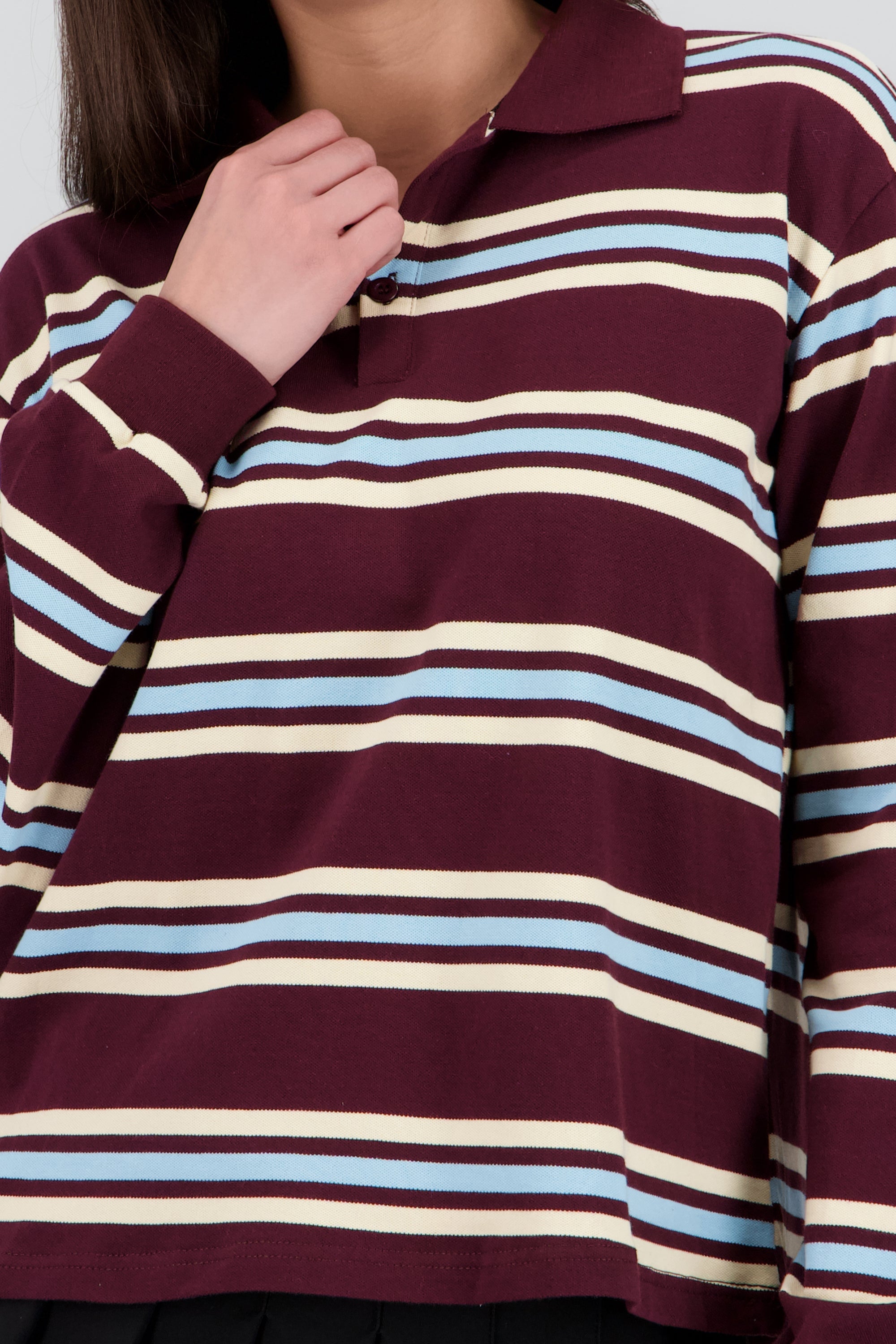 Sudadera polo oversized rayas CAFE COMBO