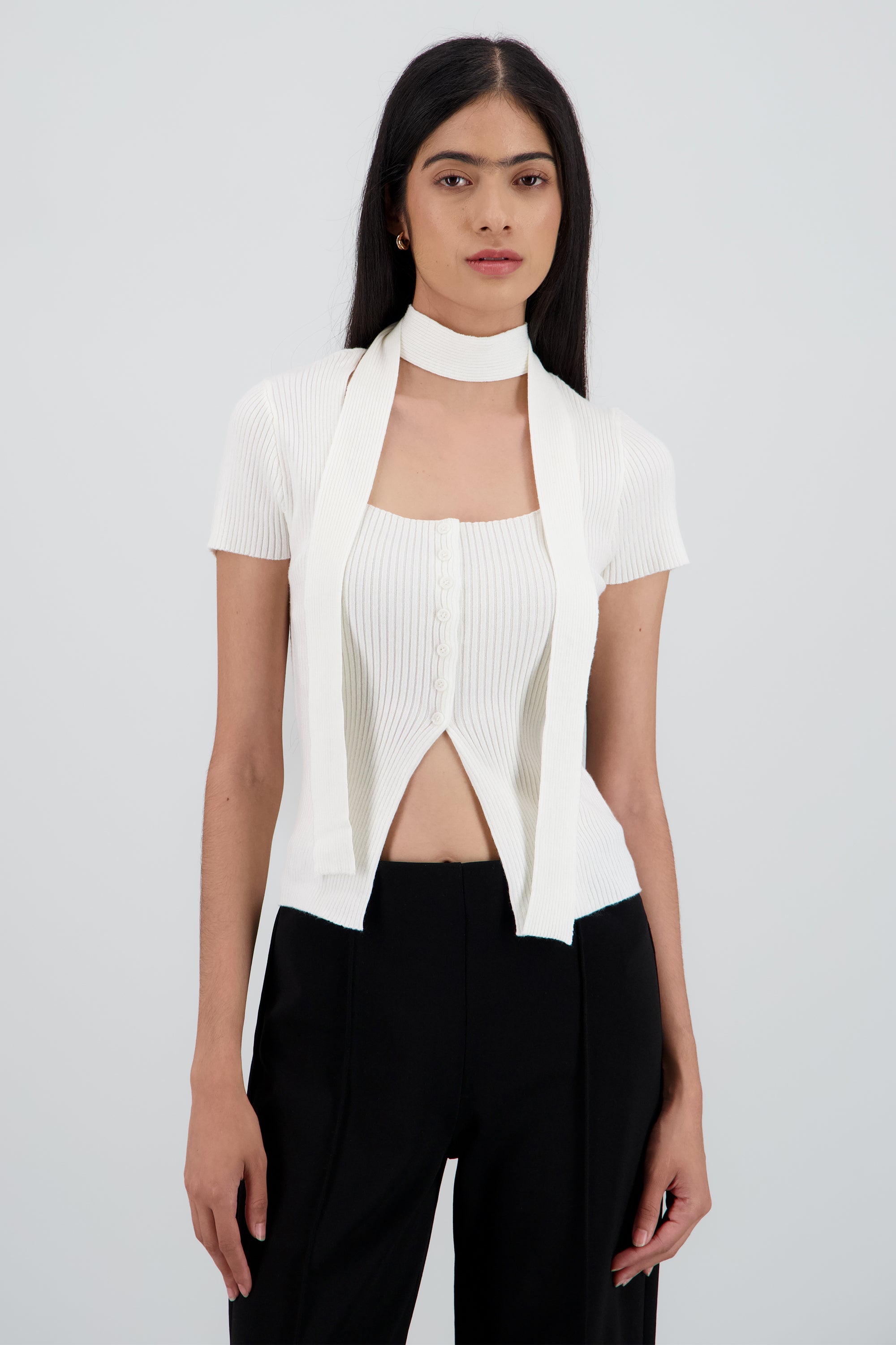 Top escote cuadrado rib cinta BLANCO