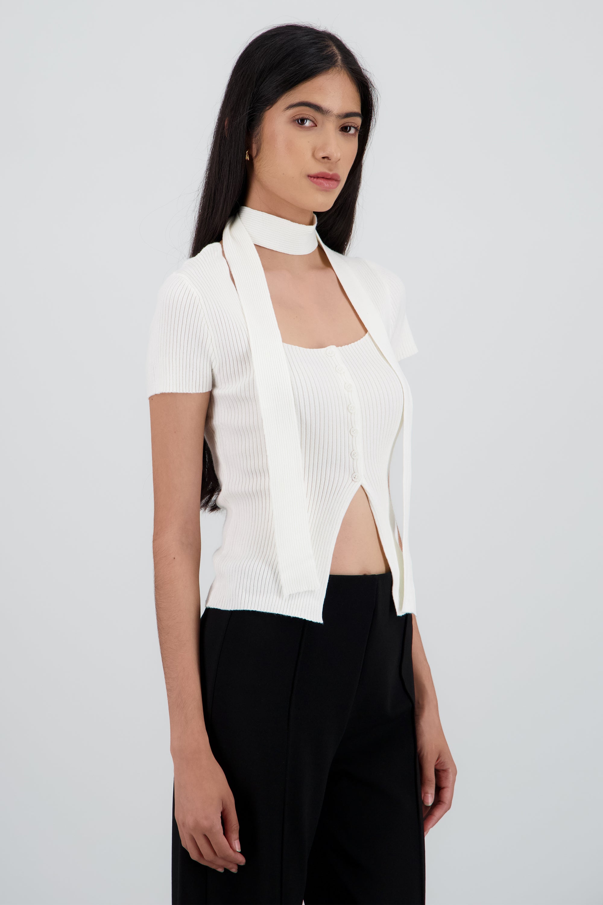 Top escote cuadrado rib cinta BLANCO