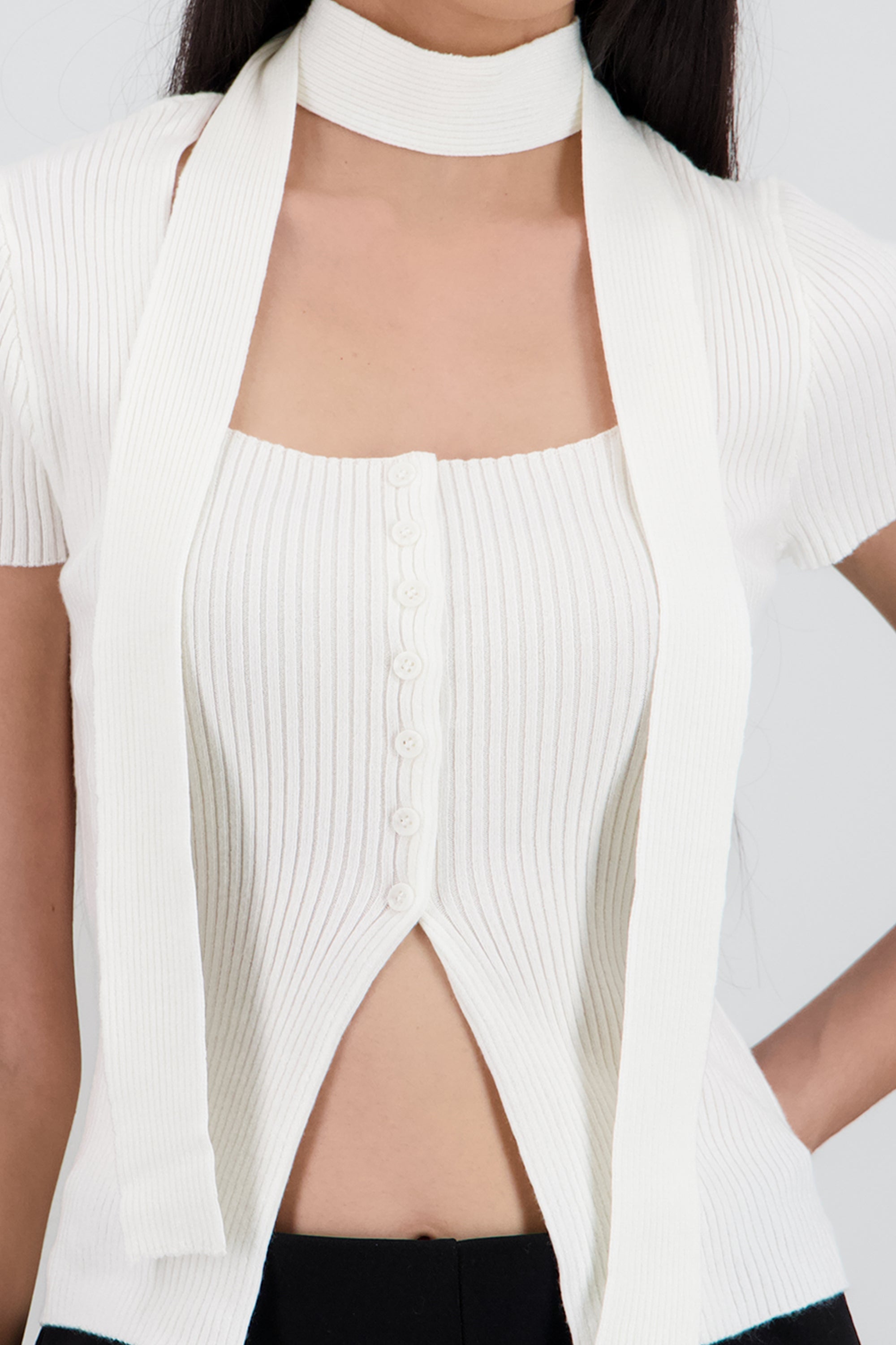 Top escote cuadrado rib cinta BLANCO