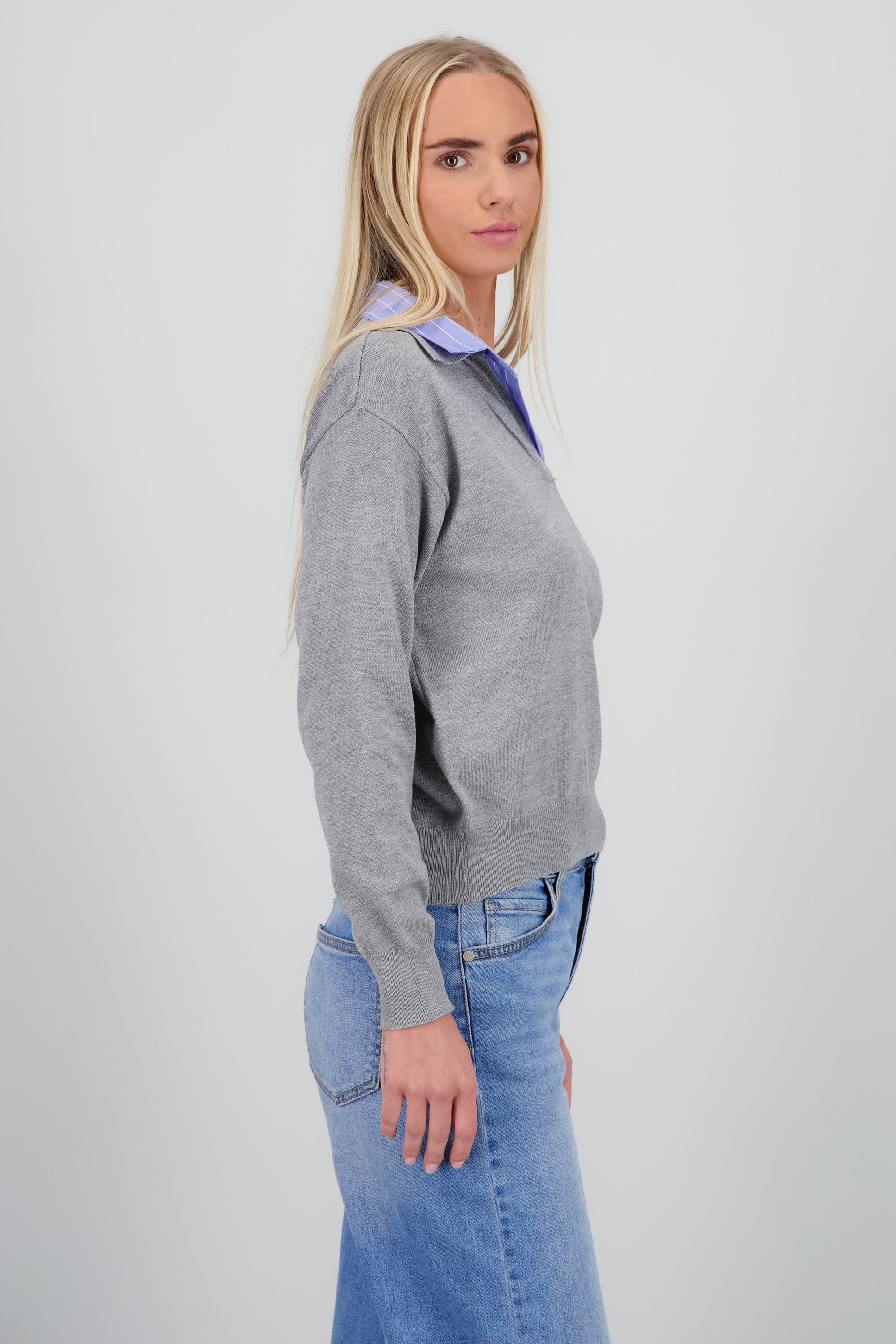 Sueter contraste camisa manga larga GRIS JASPE