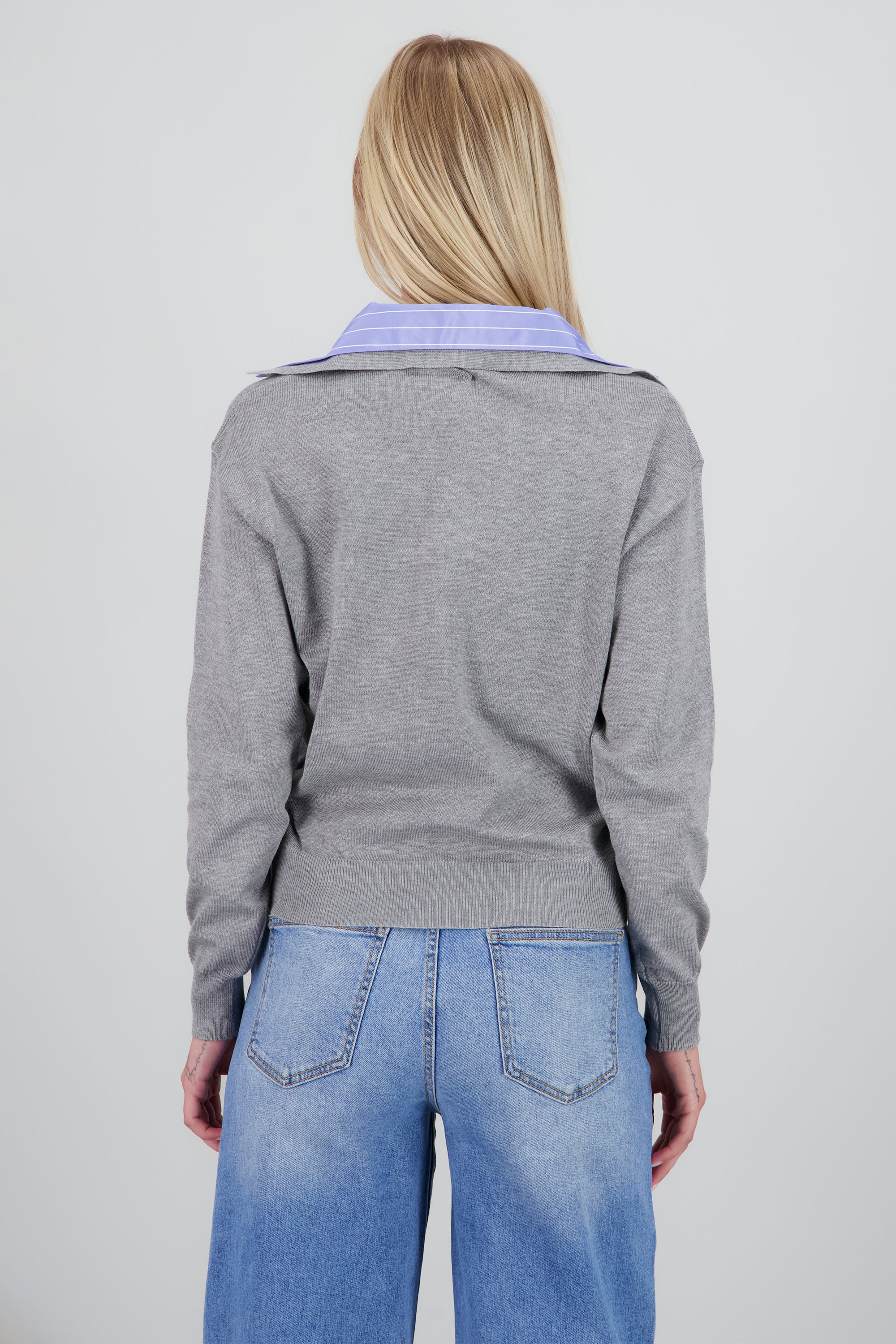 Sueter contraste camisa manga larga GRIS JASPE