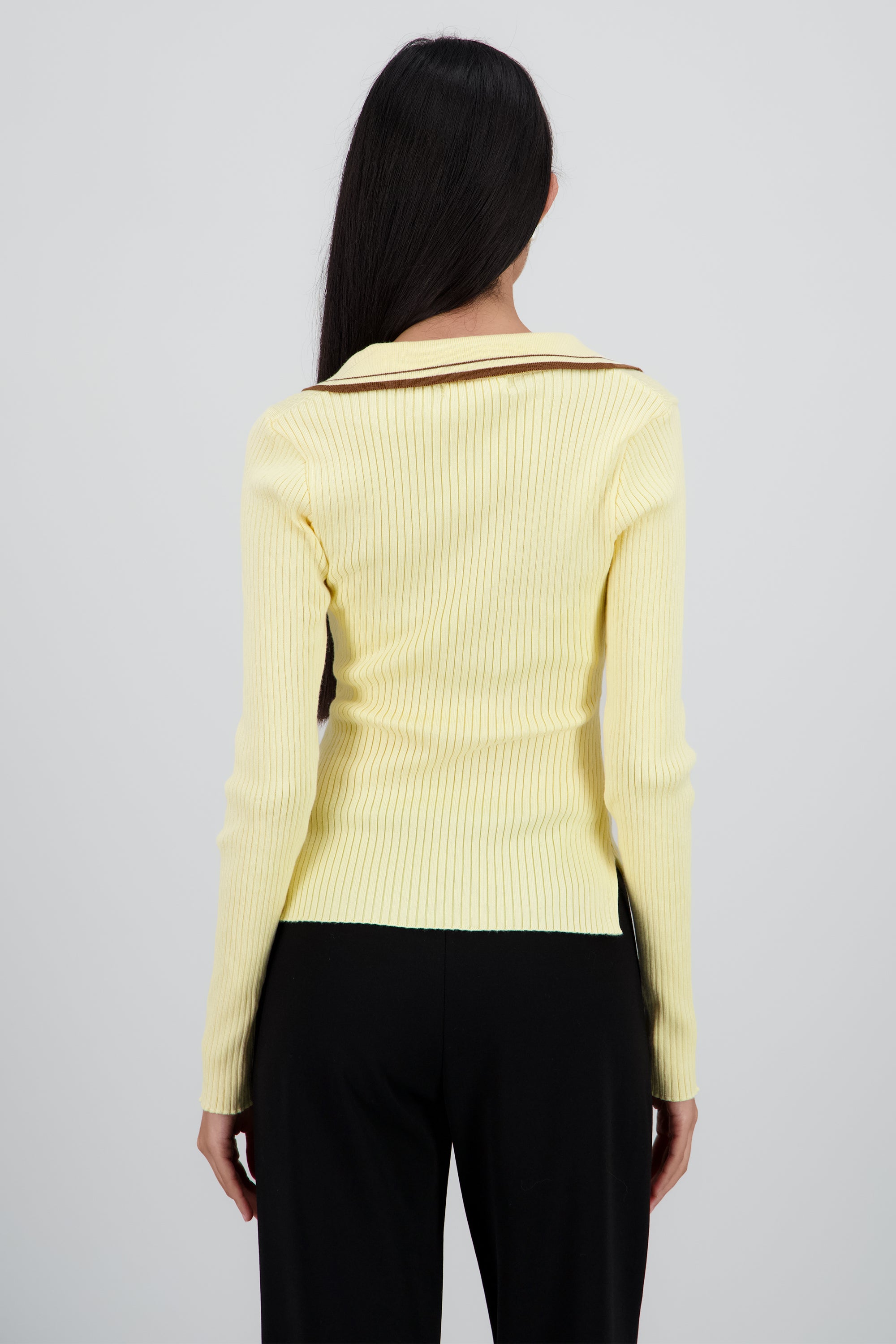 Sueter polo contraste manga larga de tejido AMARILLO COMBO