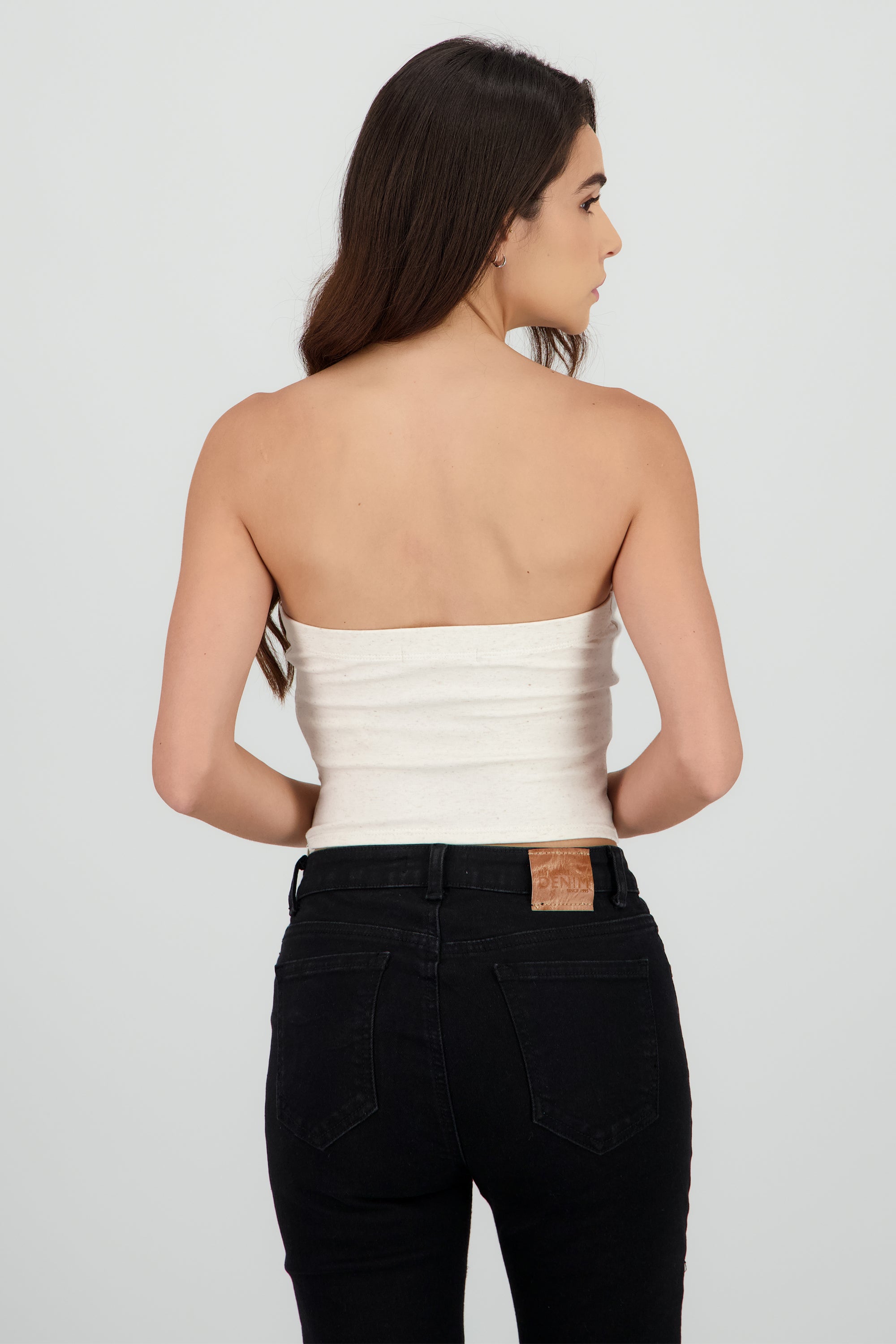 Top strapless detalle moños CREMA