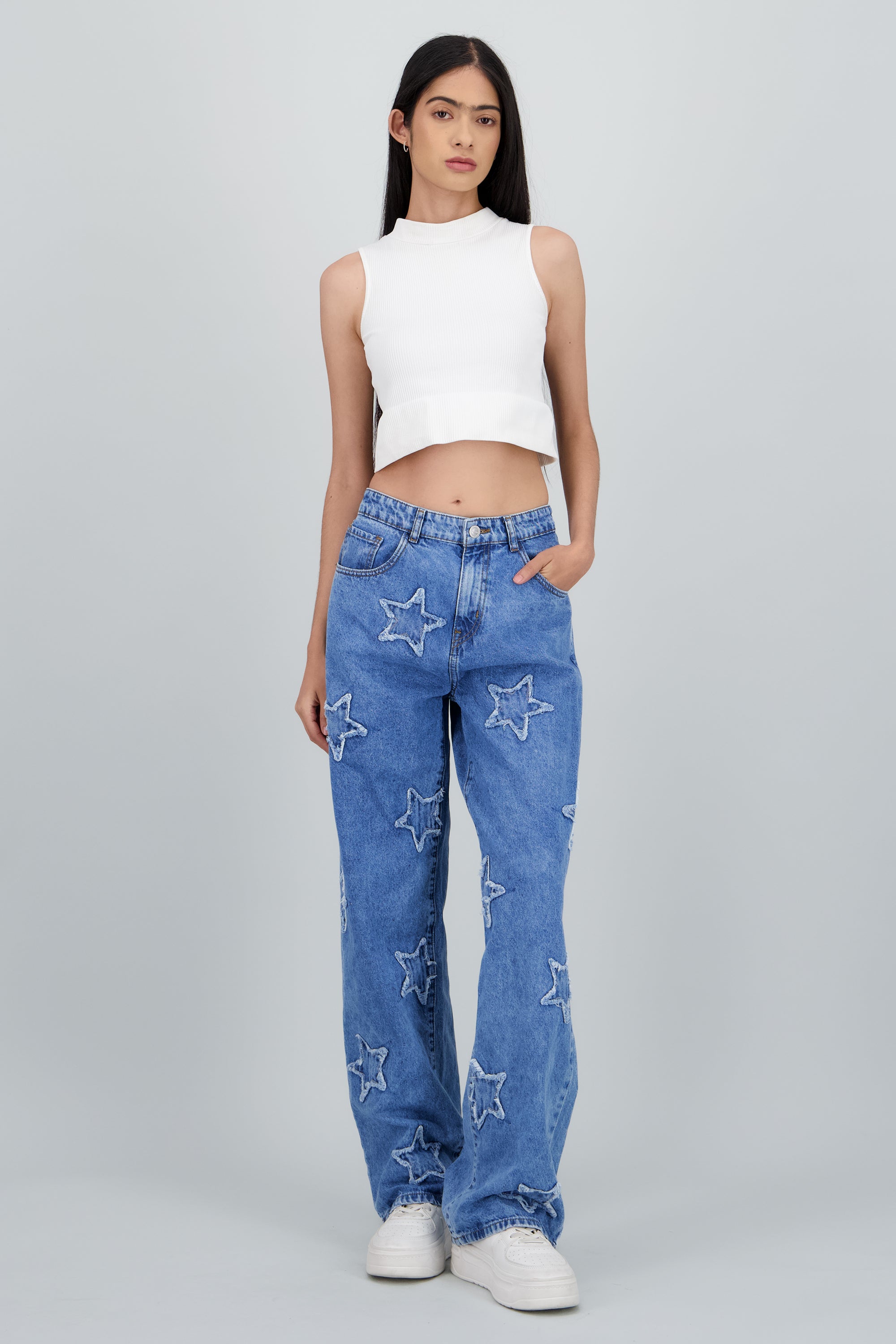 Jeans straight estrellas mini MEDIUM WASH
