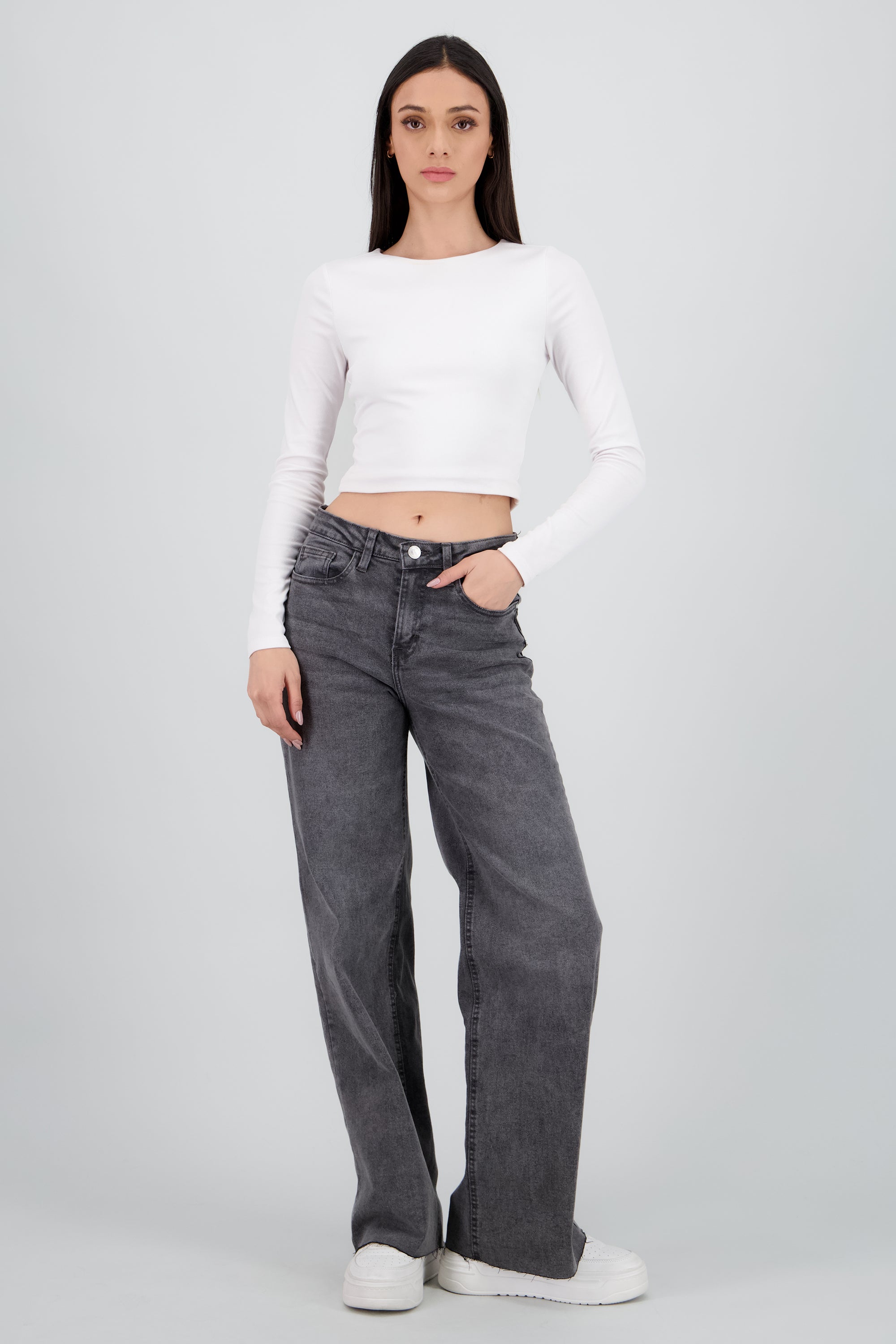Jeans wide leg confort GRIS CLARO
