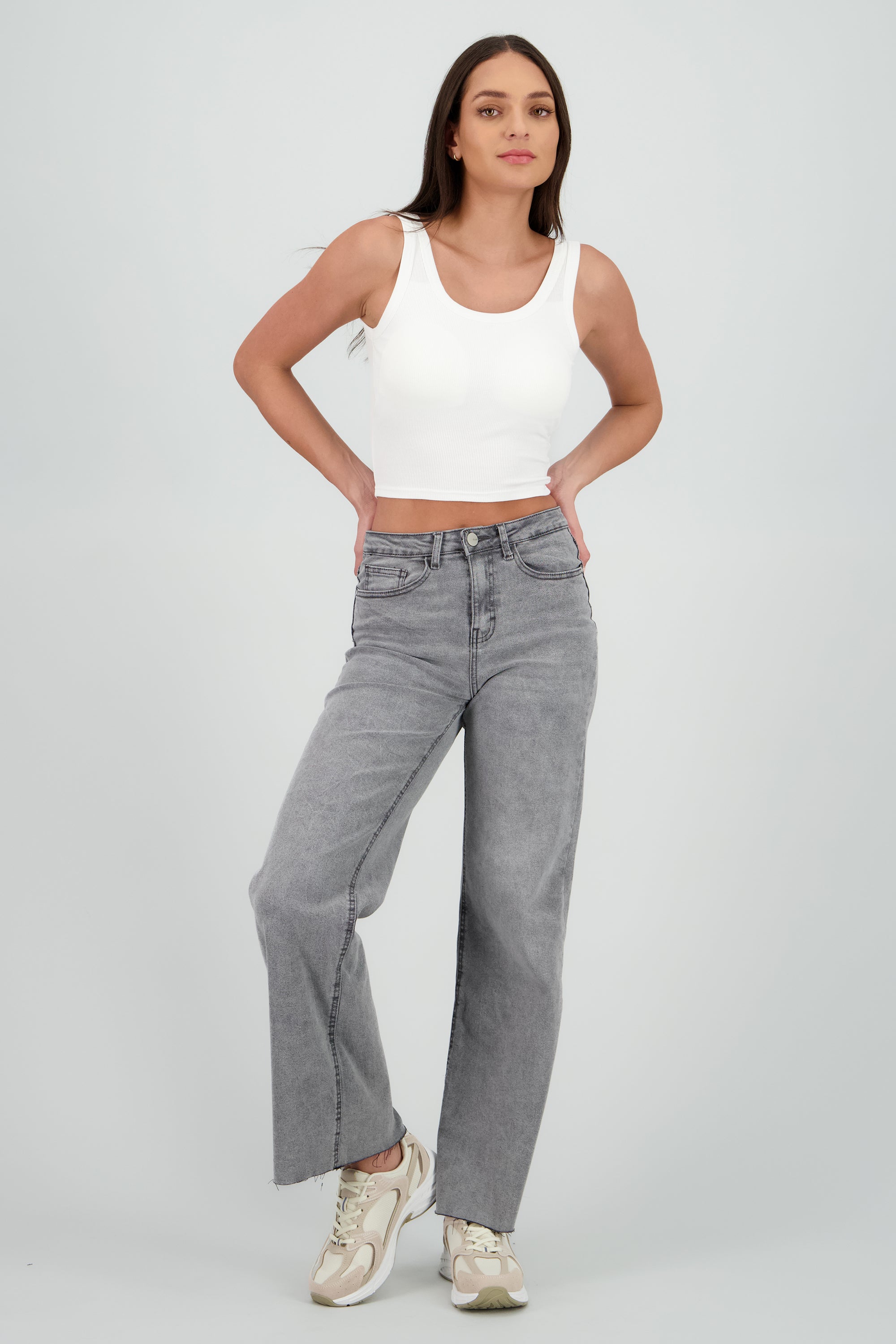 Jeans wide leg confort GRIS OBSCURO