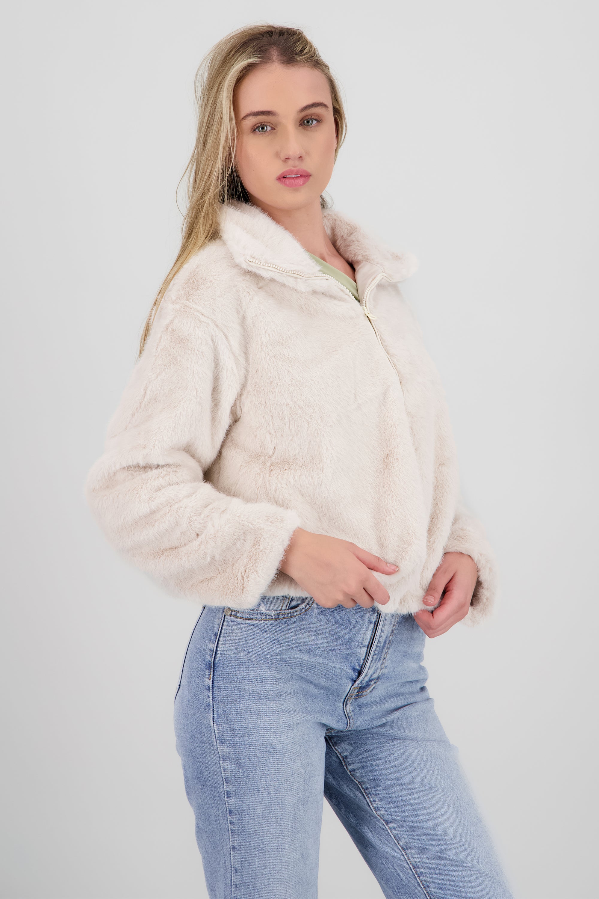 Chamarra peluche lisa HUESO