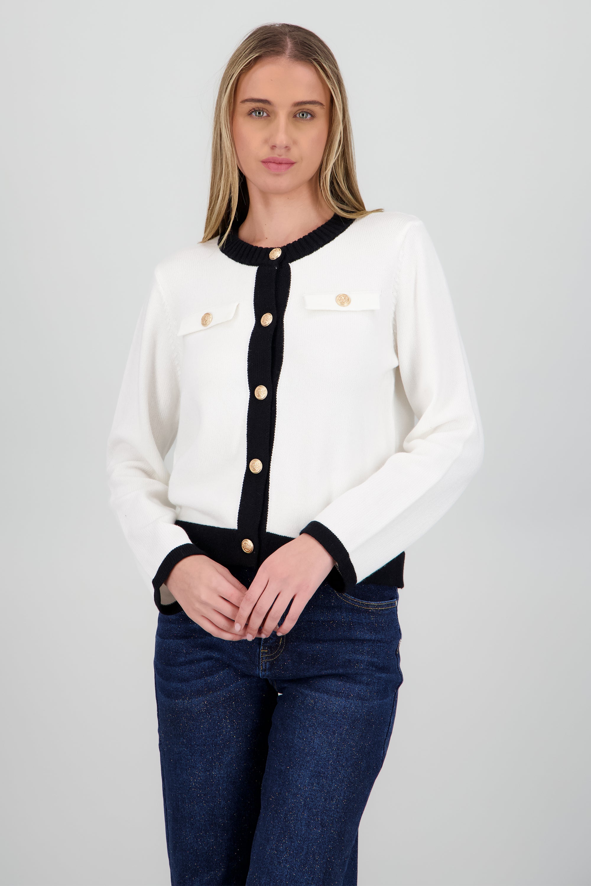 Cardigan tejido contraste HUESO COMBO