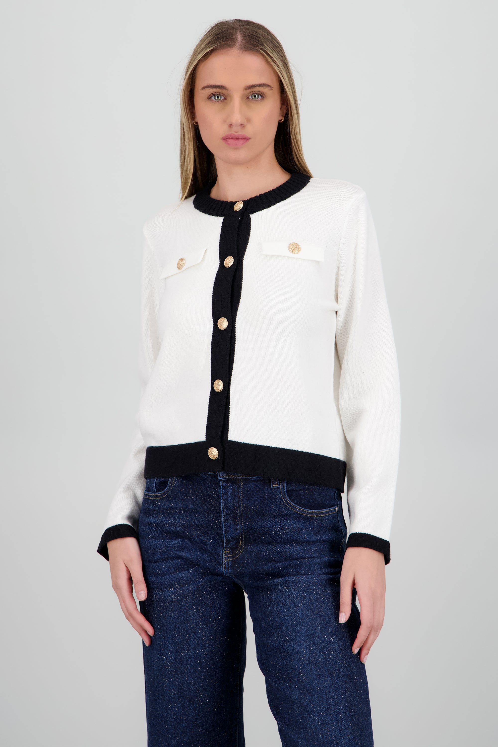 Cardigan tejido contraste HUESO COMBO