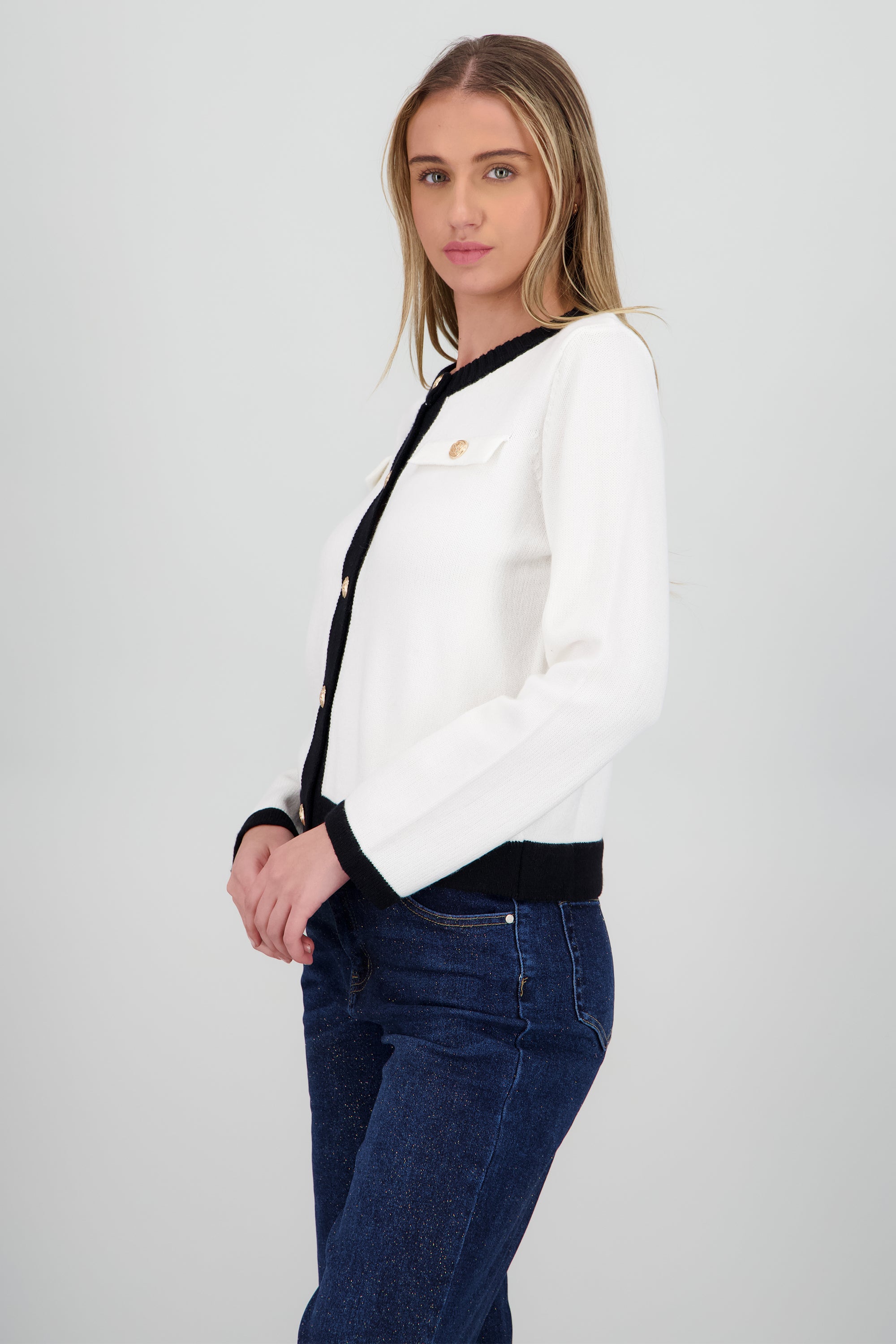 Cardigan tejido contraste HUESO COMBO