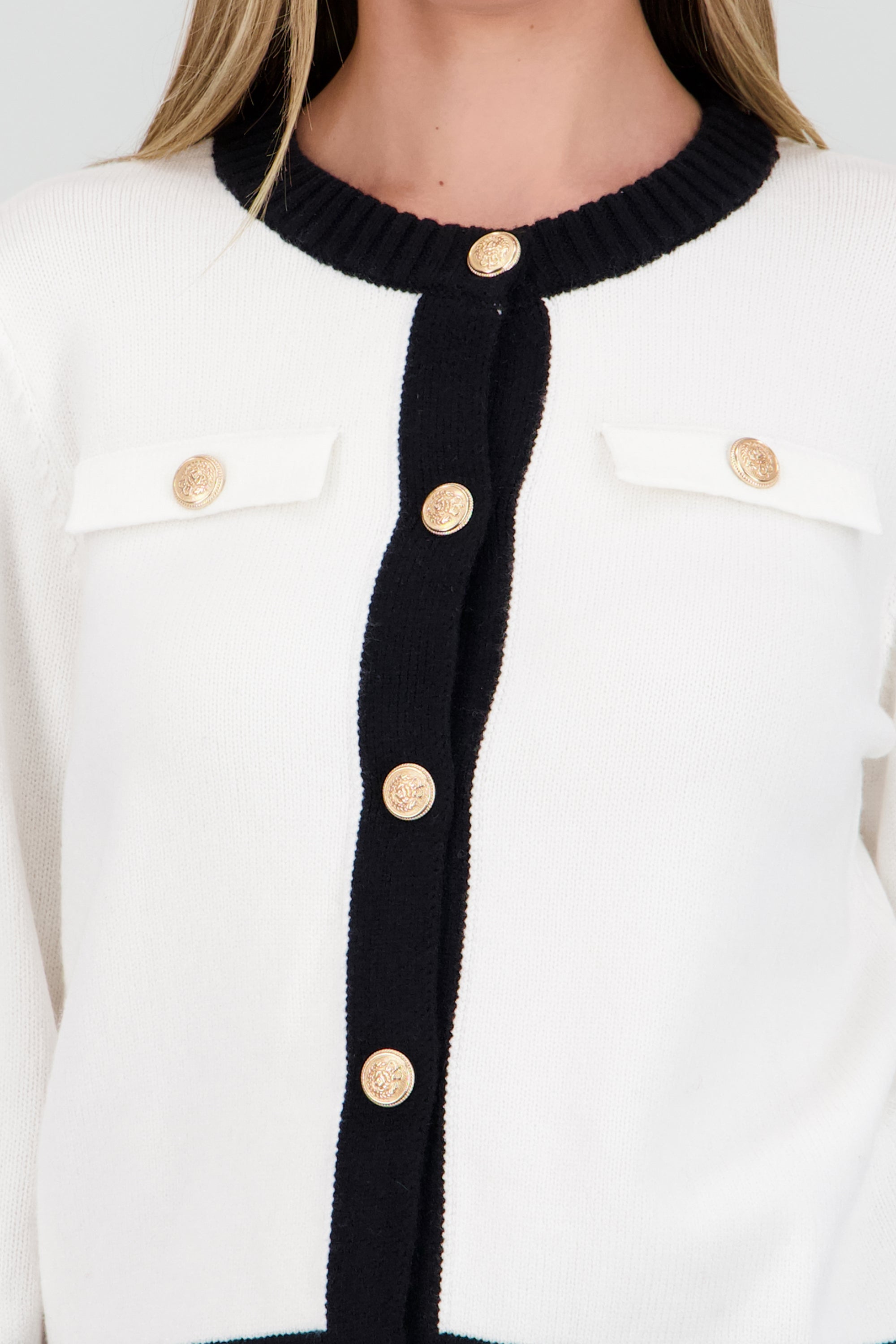 Cardigan tejido contraste HUESO COMBO