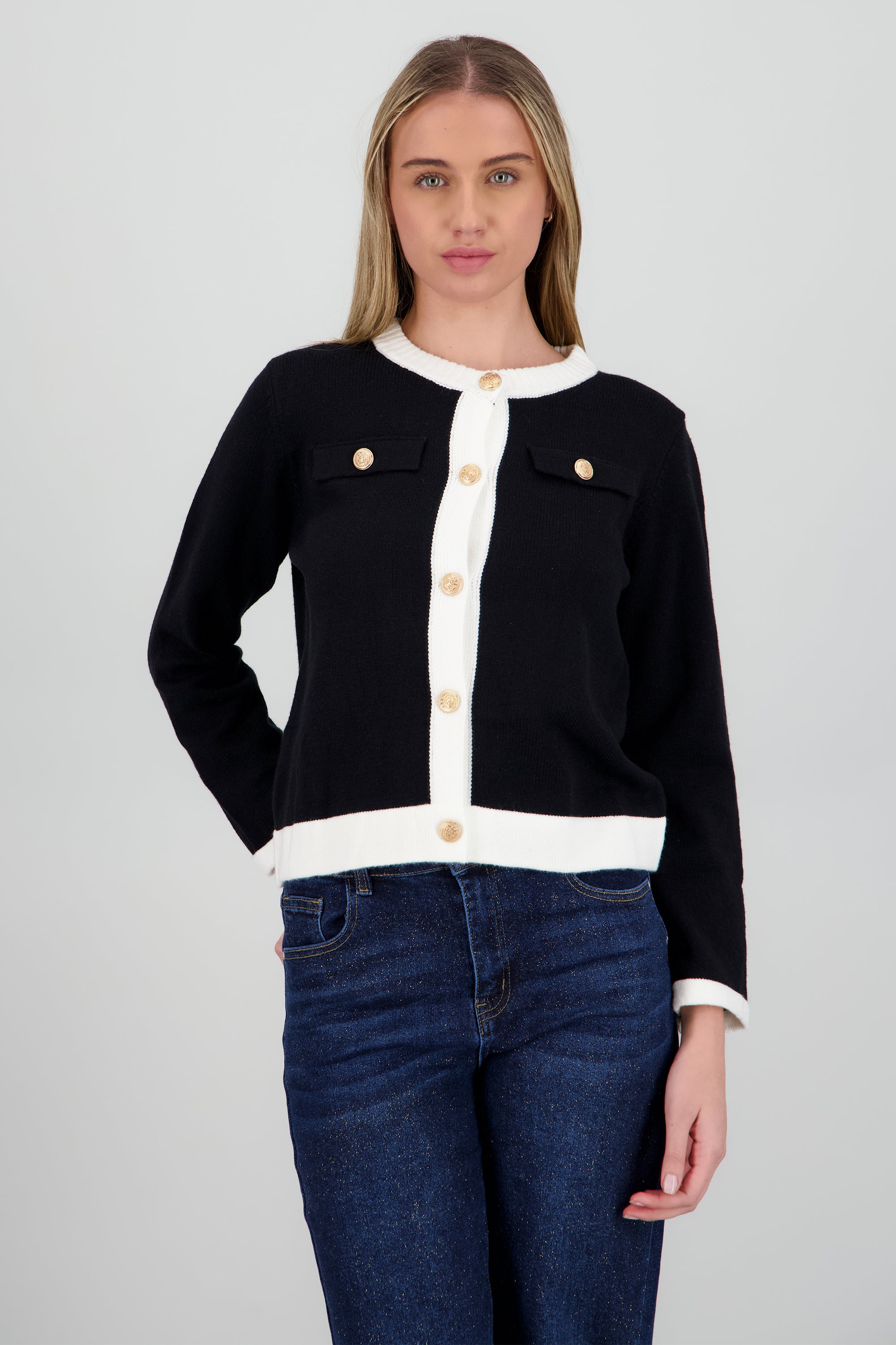 Cardigan tejido contraste NEGRO COMBO