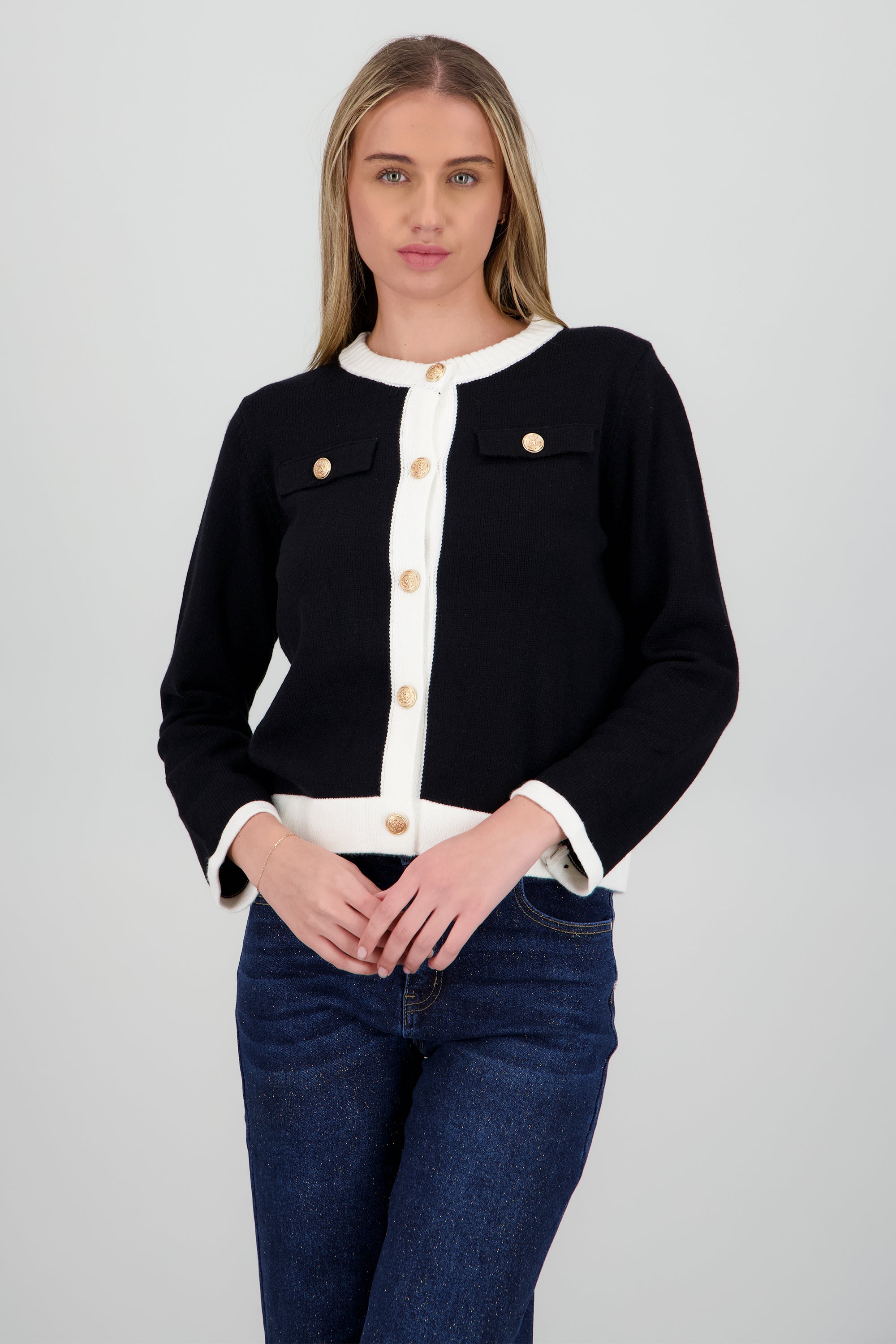 Cardigan tejido contraste NEGRO COMBO