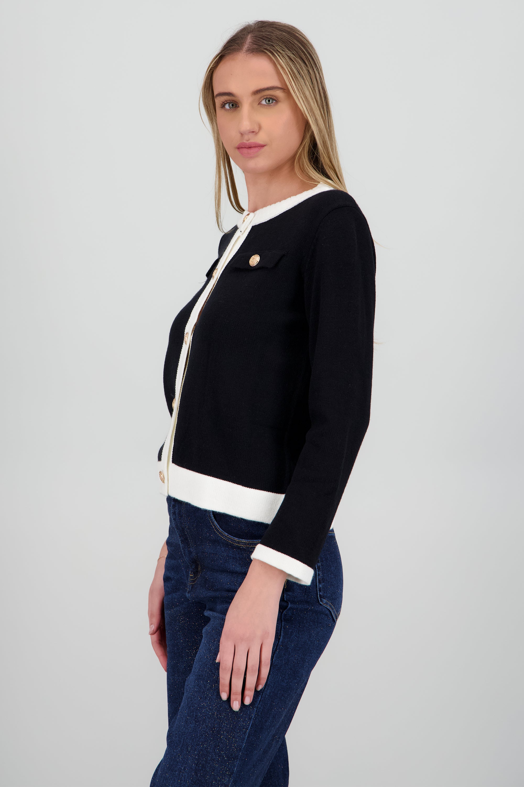 Cardigan tejido contraste NEGRO COMBO