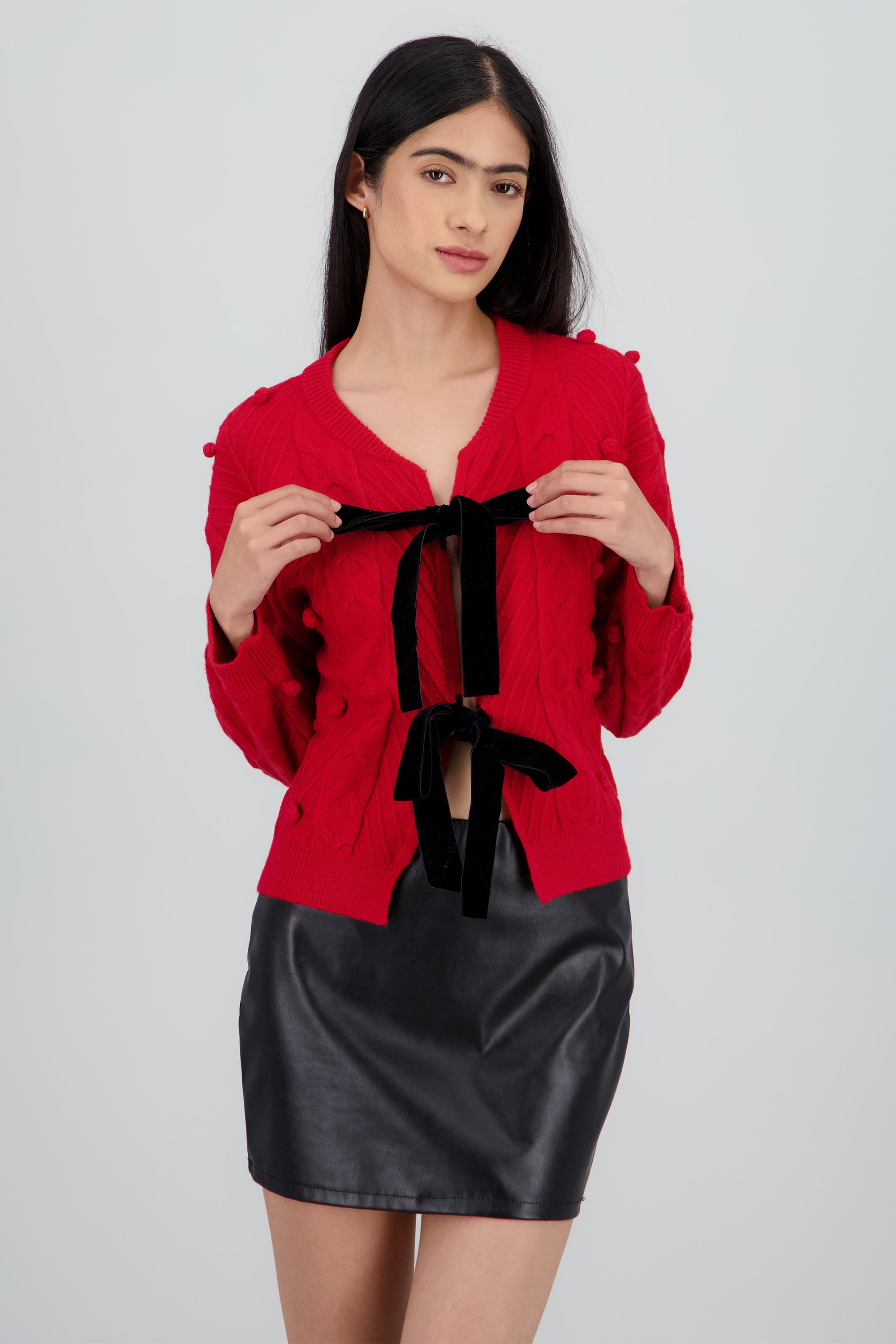 Cardigan liso con monos ROJO