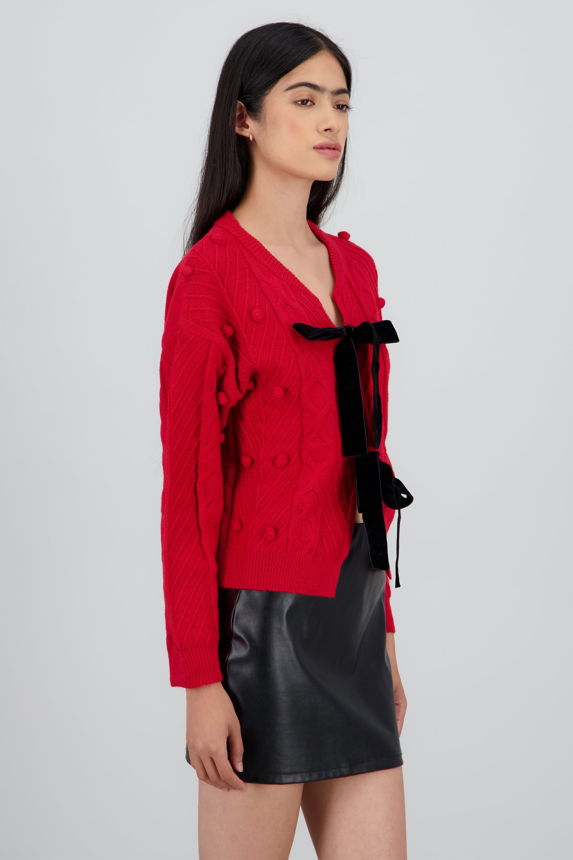 Cardigan liso con monos ROJO