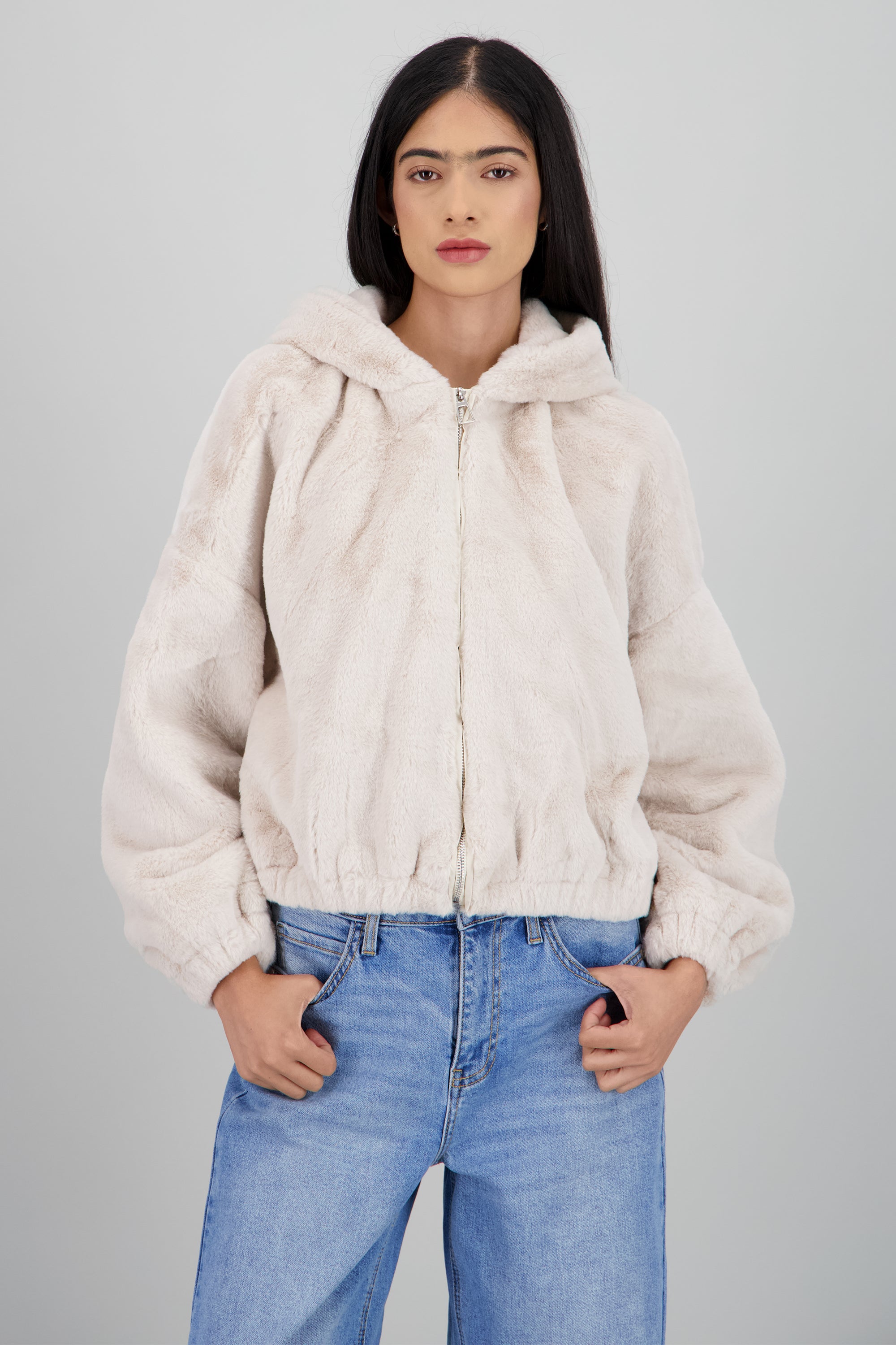 Bomber peluche con gorro BEIGE