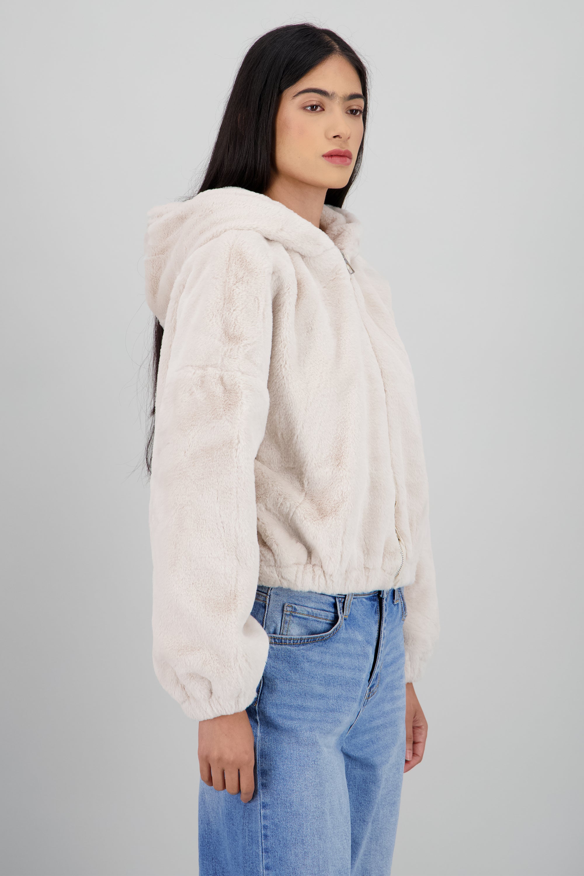 Bomber peluche con gorro BEIGE