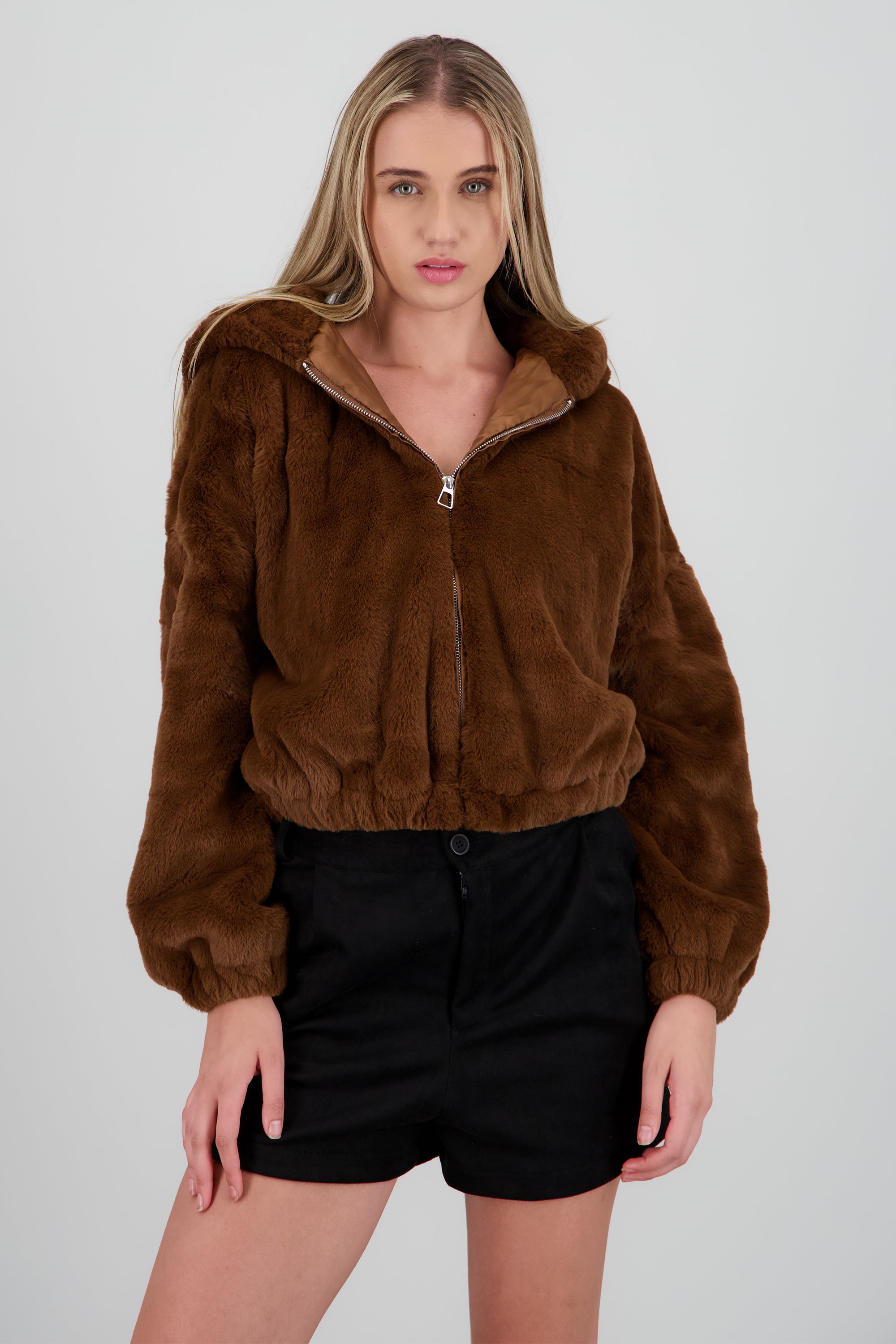 Bomber peluche con gorro CHOCOLATE