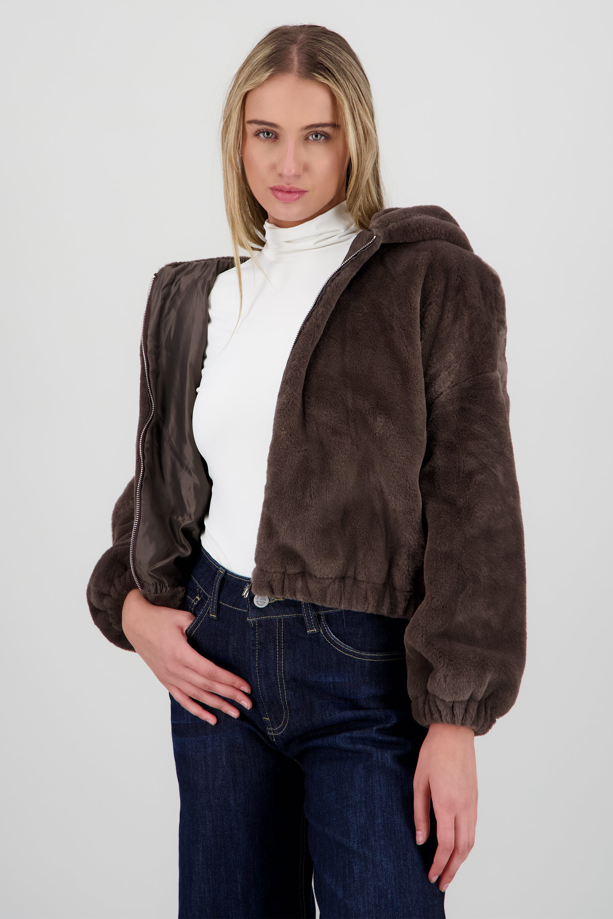 Bomber peluche con gorro GRIS