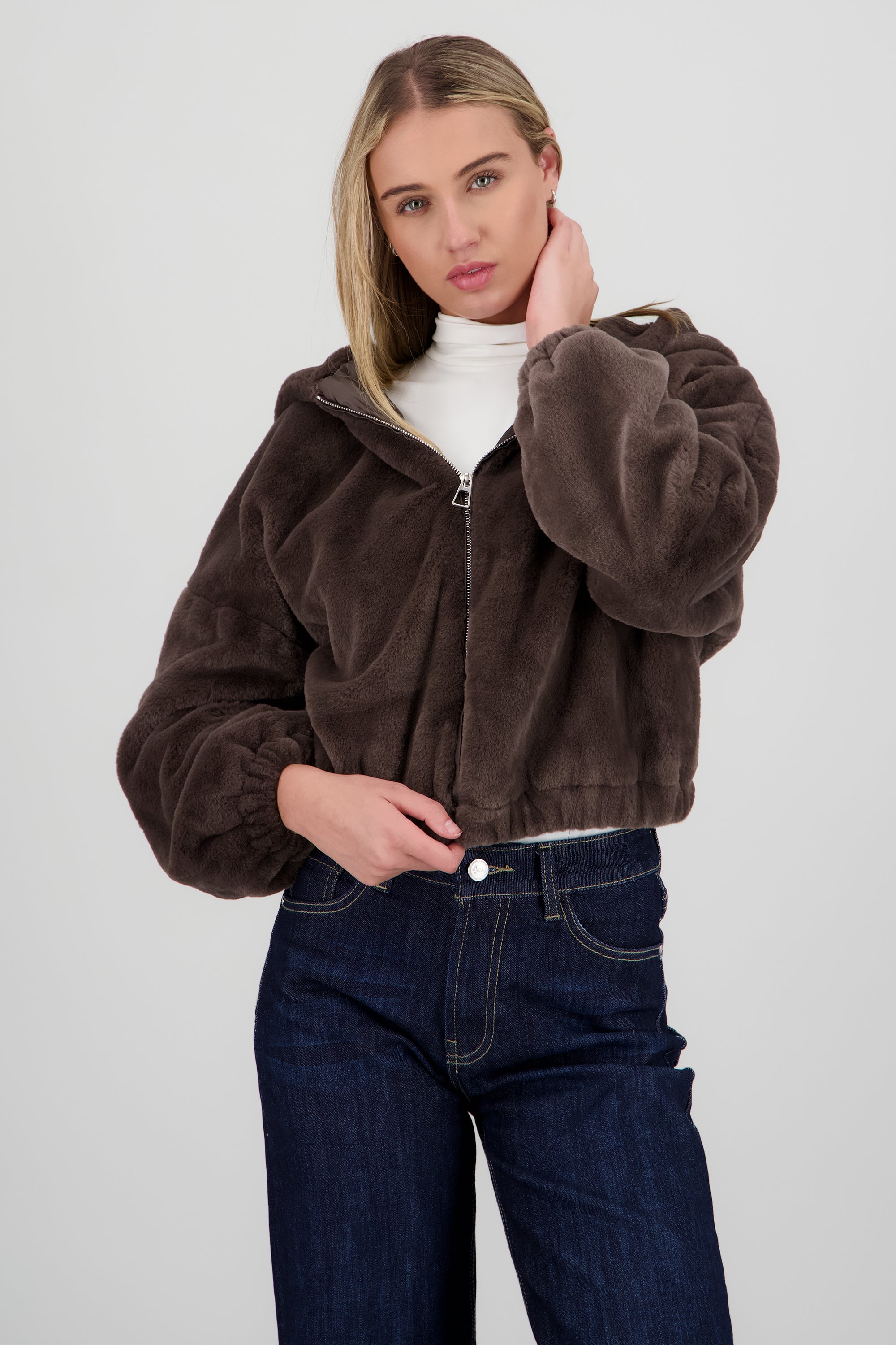 Bomber peluche con gorro GRIS