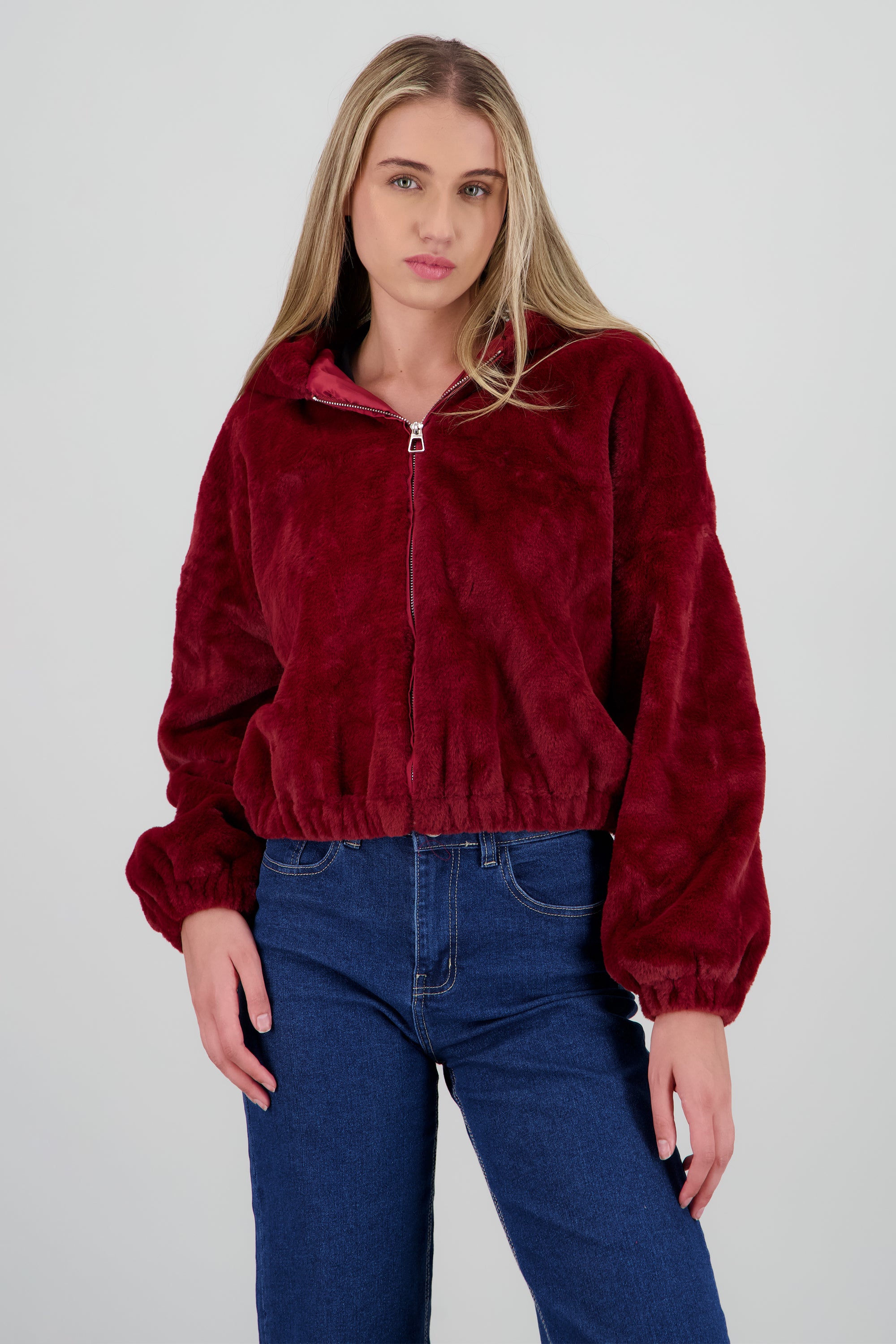Bomber peluche con gorro VINO