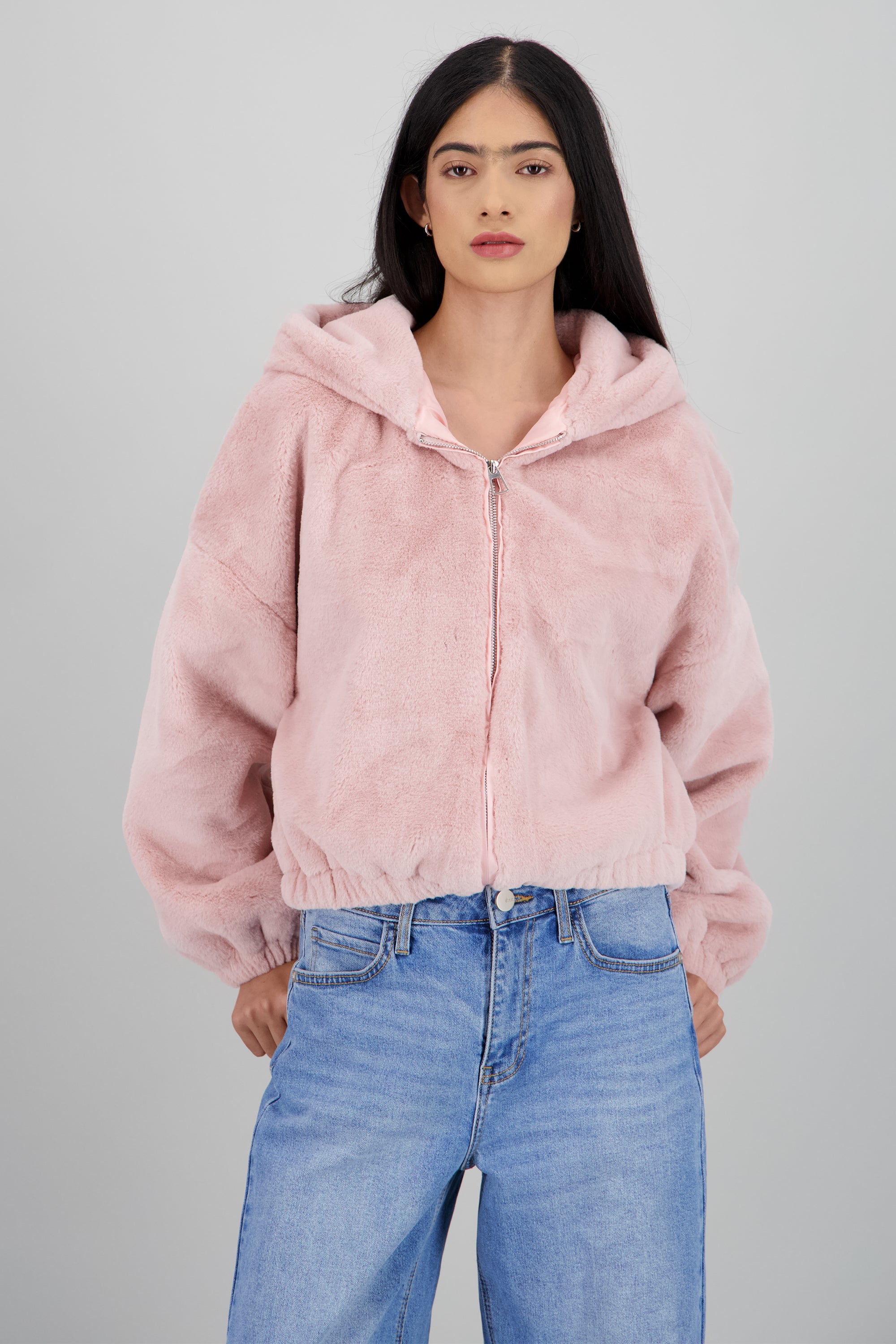 Bomber peluche con gorro PALO DE ROSA