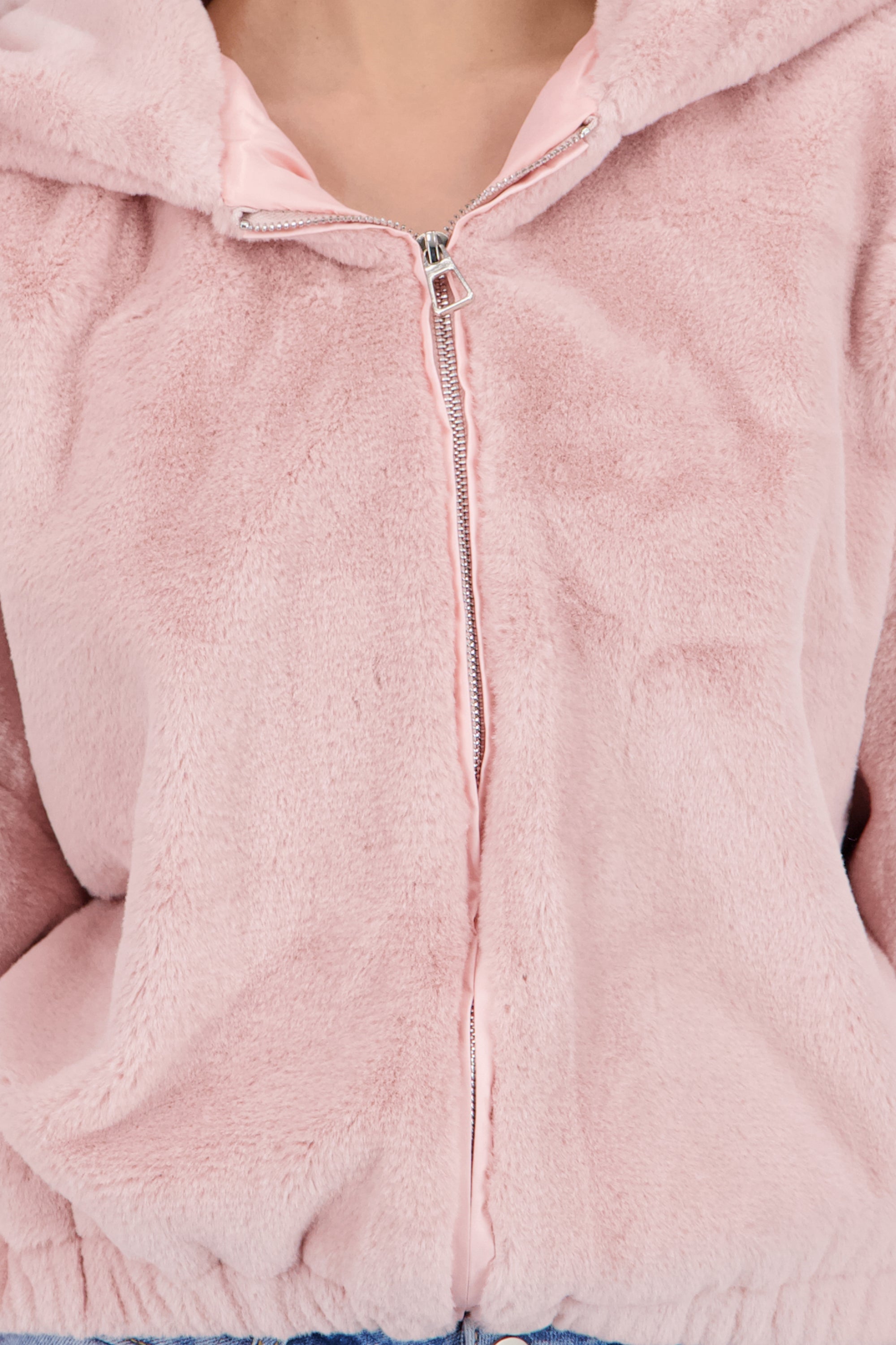 Bomber peluche con gorro PALO DE ROSA