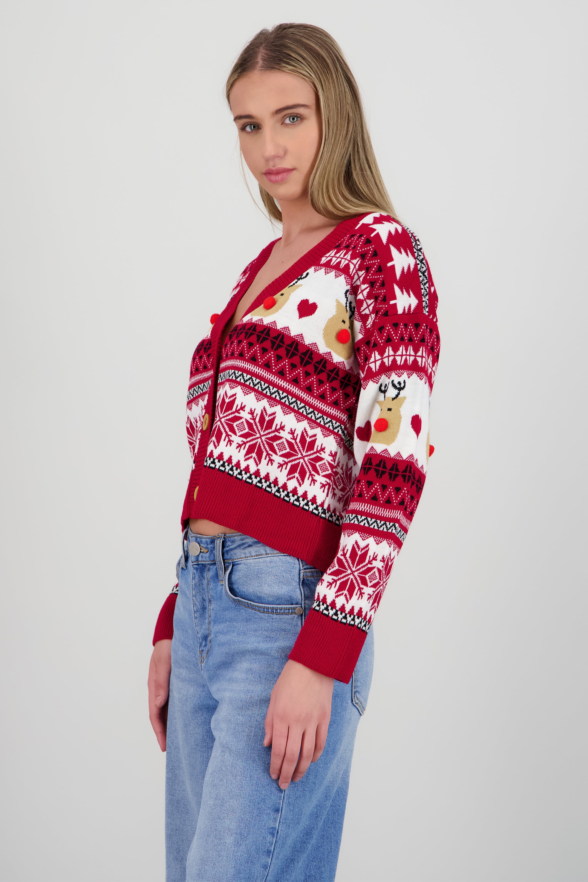 Cardigan renitos pompon nariz ROJO COMBO