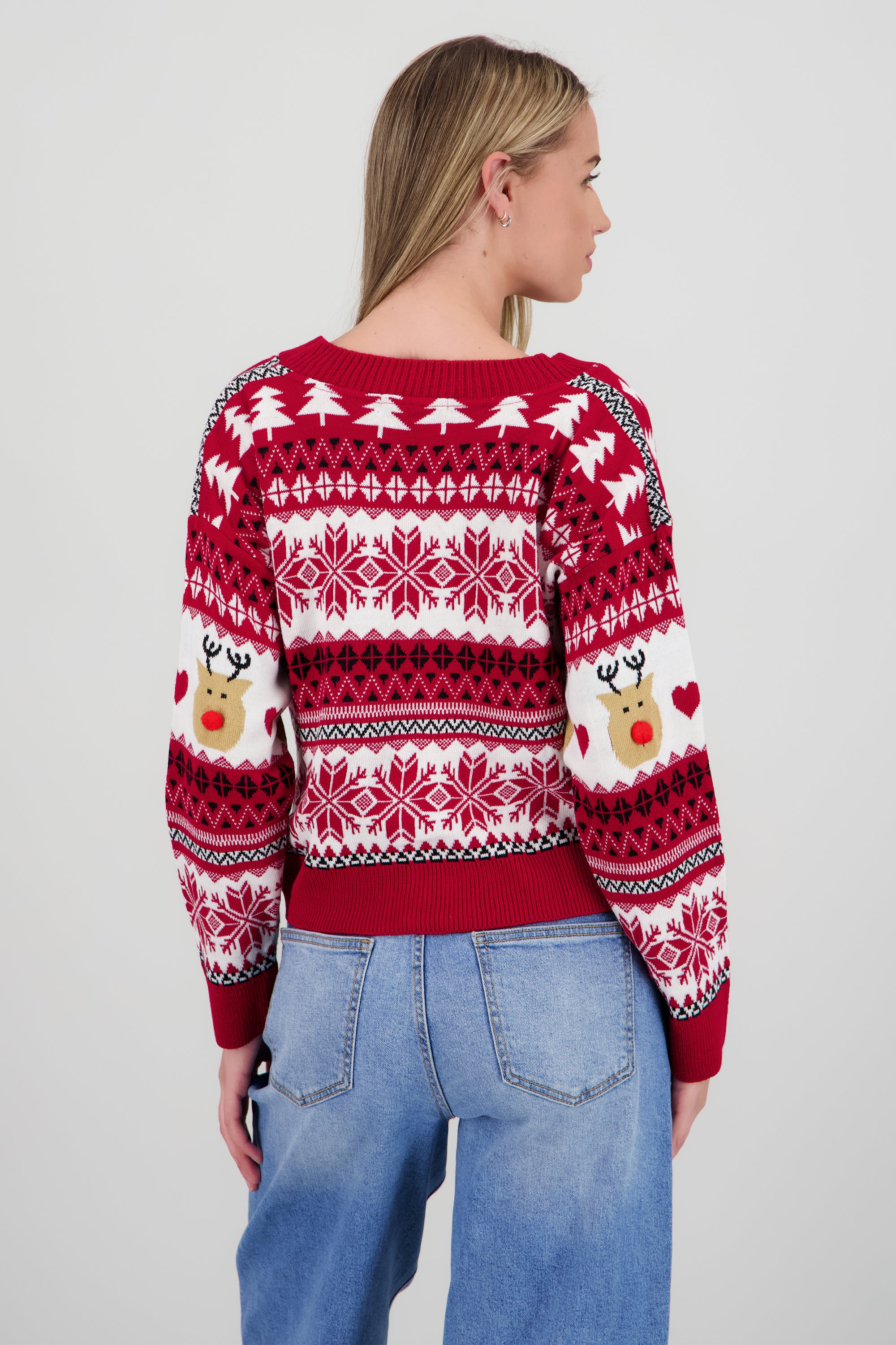 Cardigan renitos pompon nariz ROJO COMBO