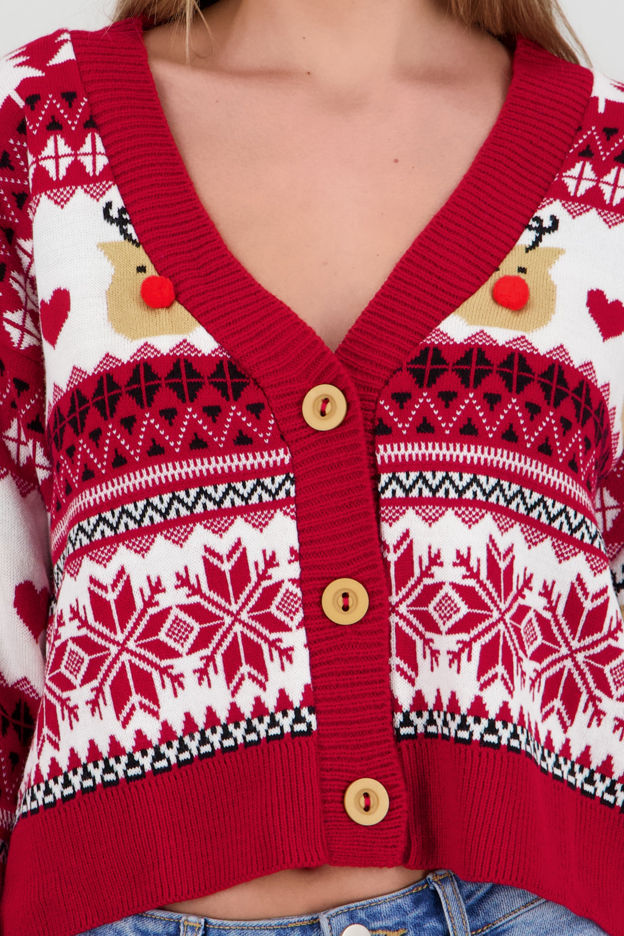 Cardigan renitos pompon nariz ROJO COMBO