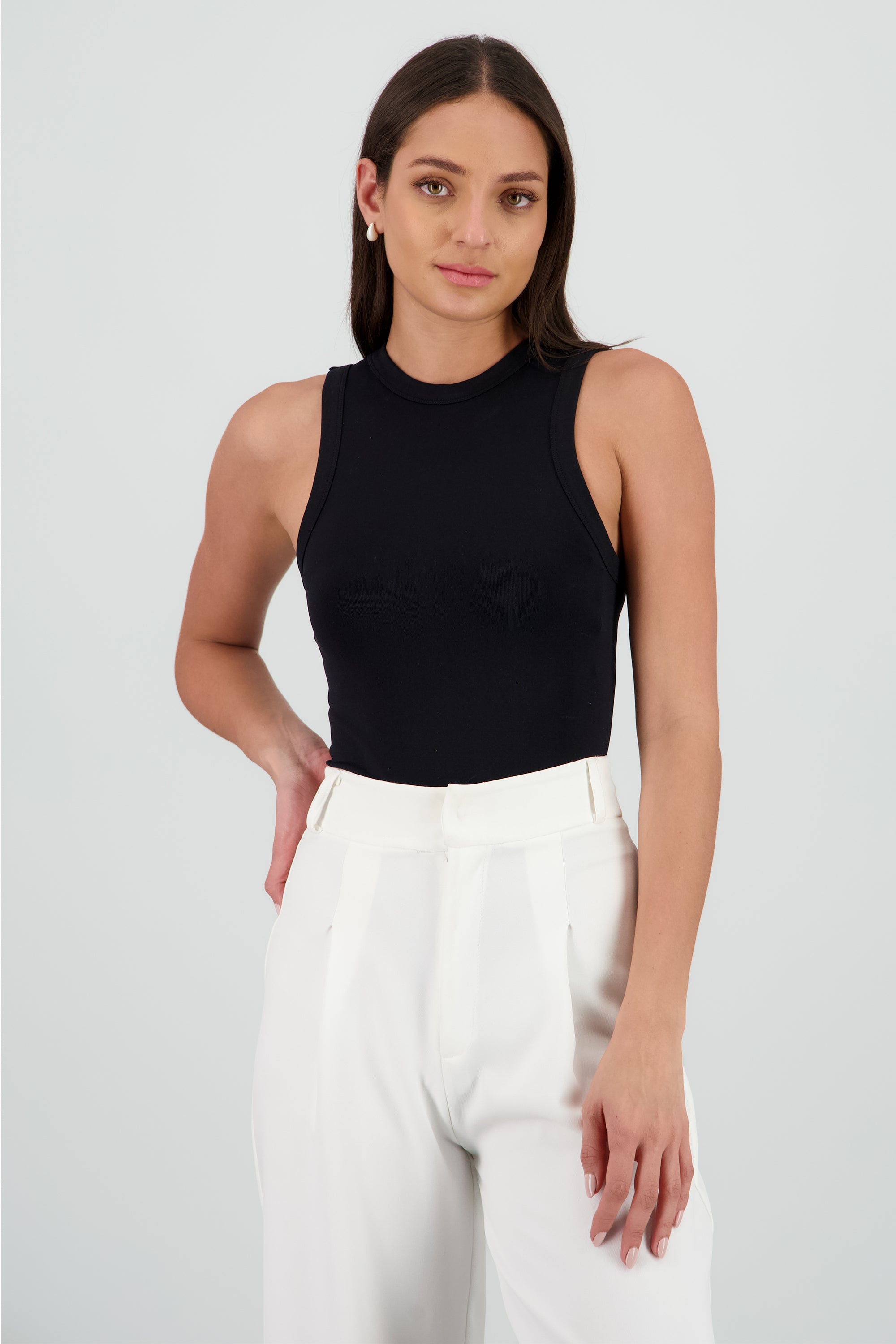 Bodysuit sin mangas cuello redondo NEGRO