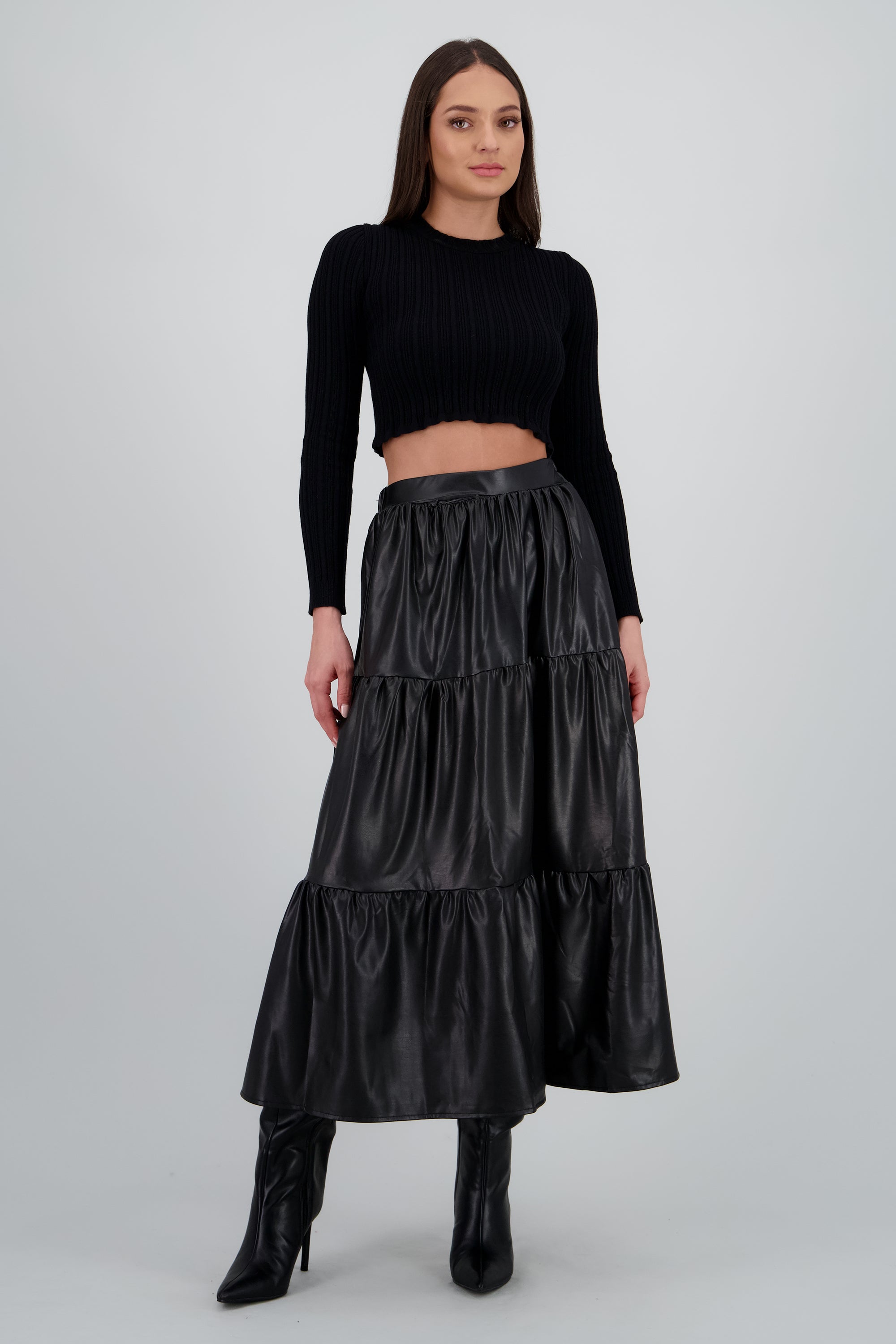 Falda maxi cortes PU NEGRO
