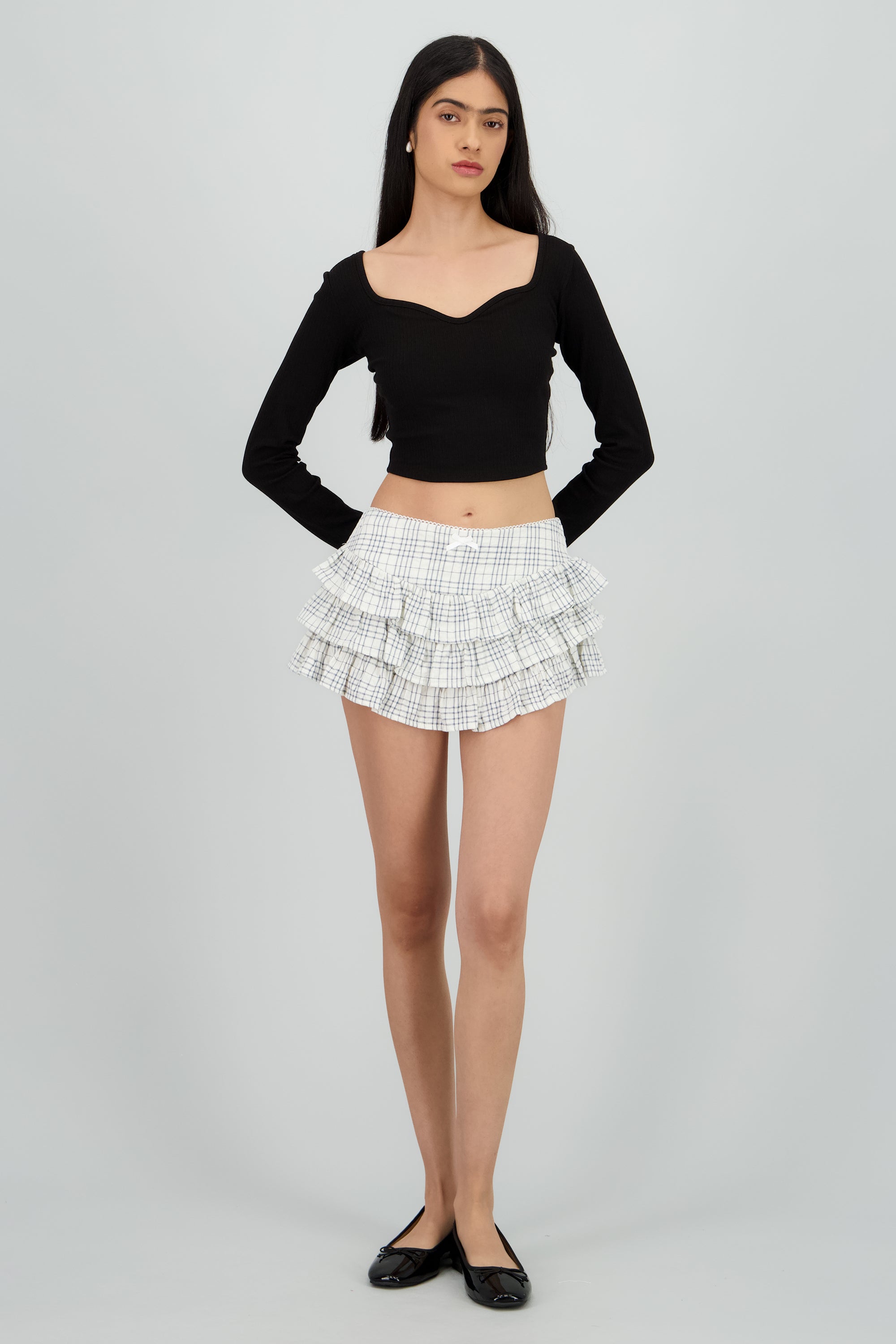 Falda short olanes detalle moño AZUL COMBO