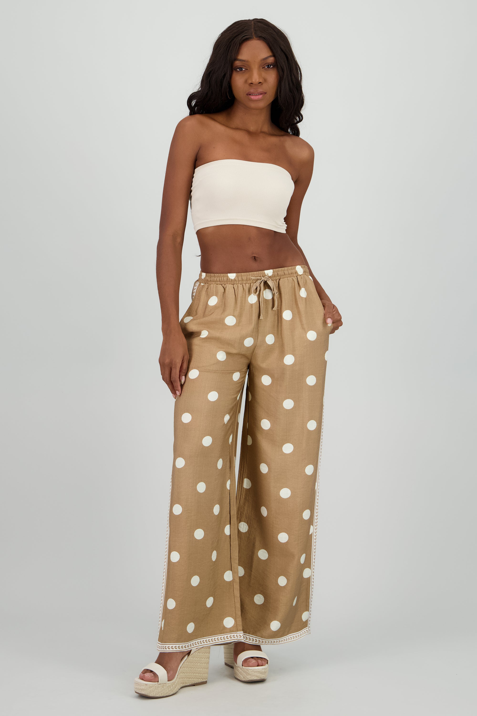 Pantalon fluido resorte detalle costados KHAKI COMBO