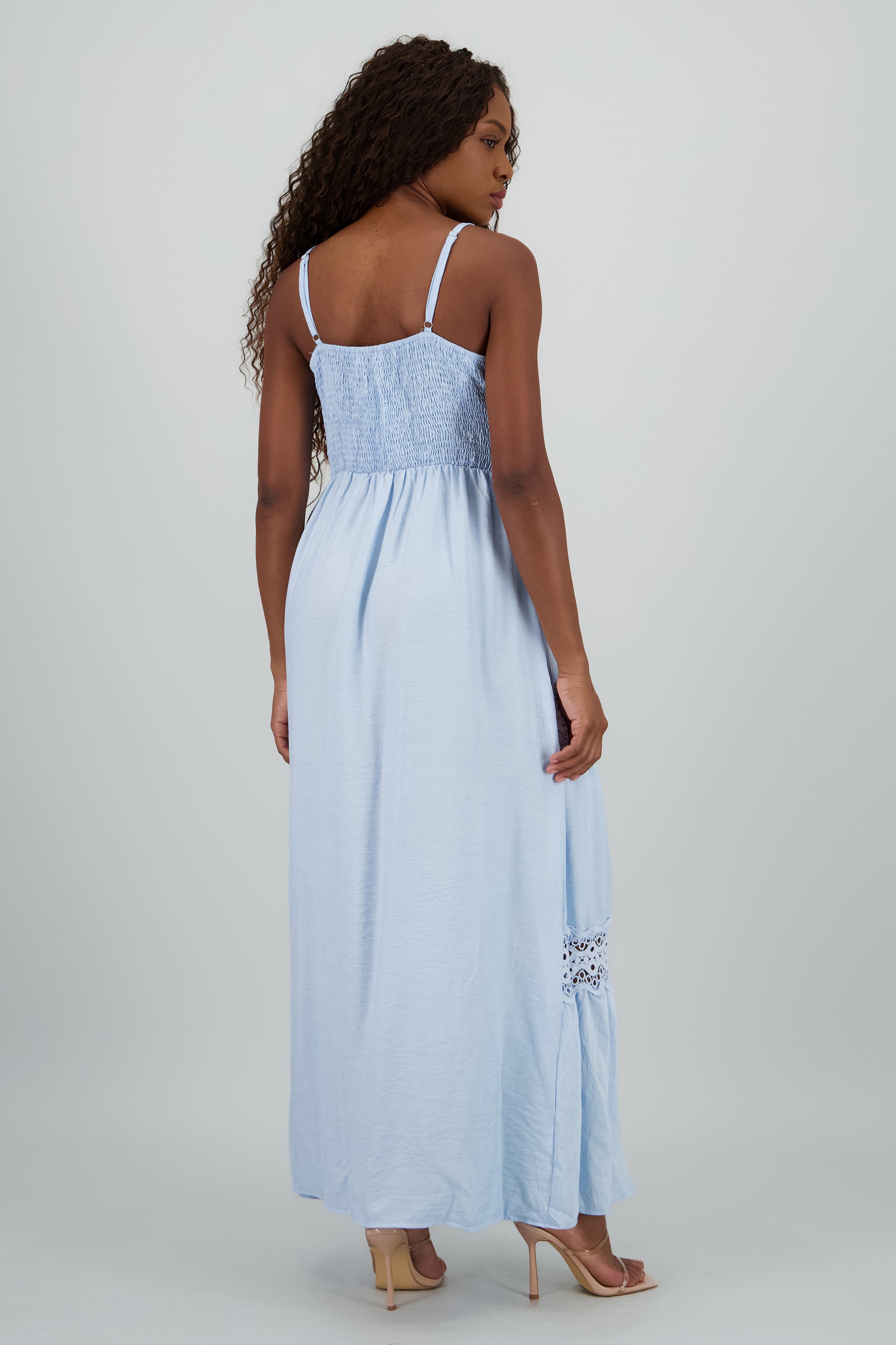 Maxi vestido fluido bordados AZUL CIELO