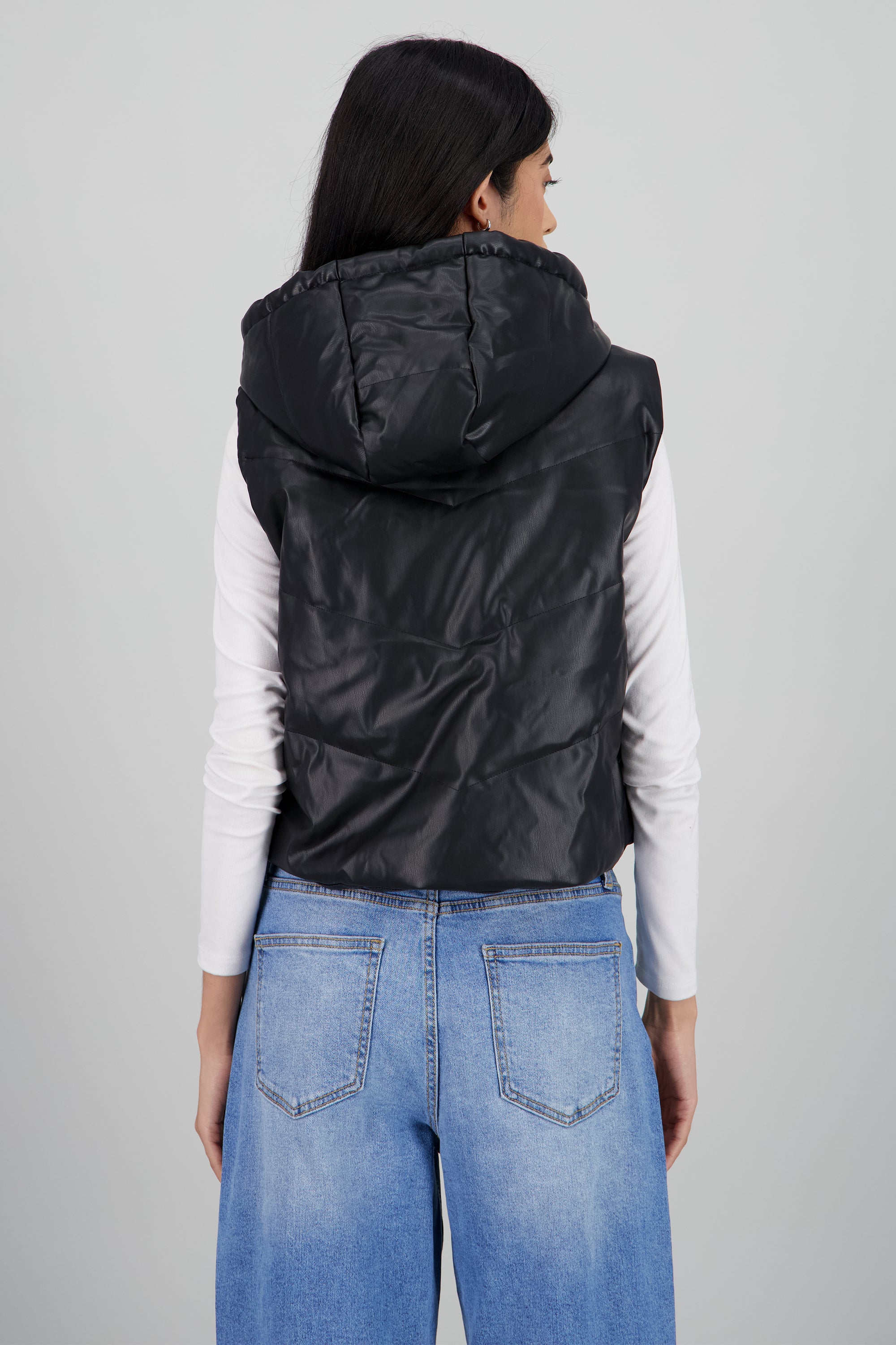 Chaleco capitonado con gorro NEGRO